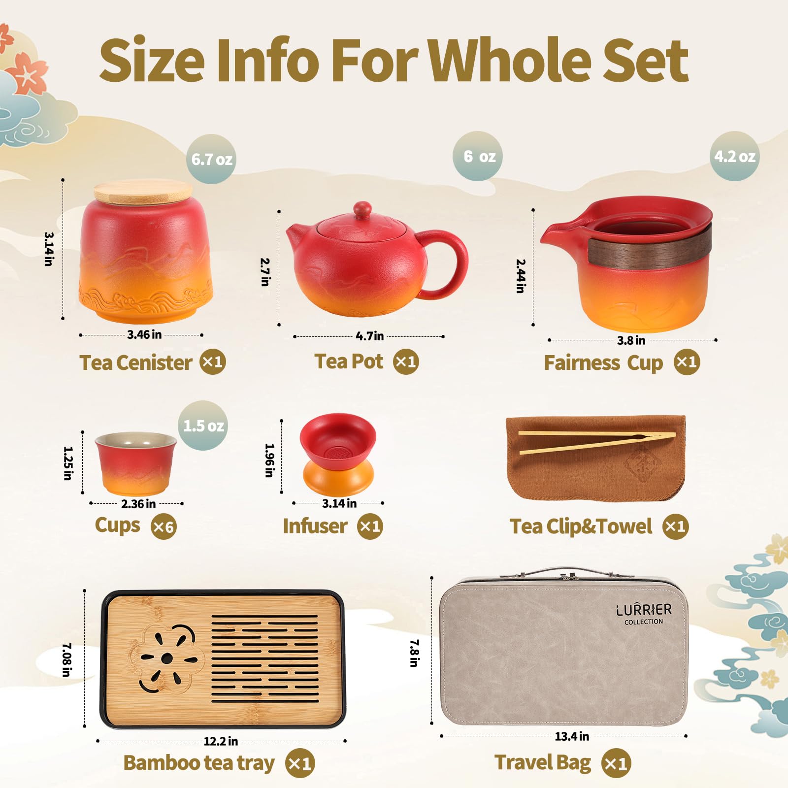 LURRIER Gongfu tea sets, Portable Ceramic TeaSet, Asian Tea sets for adult, Tea Gift sets, Grey leather case, Portable Travel Bag,Home,Gifting,Outdoor and Office(Black)