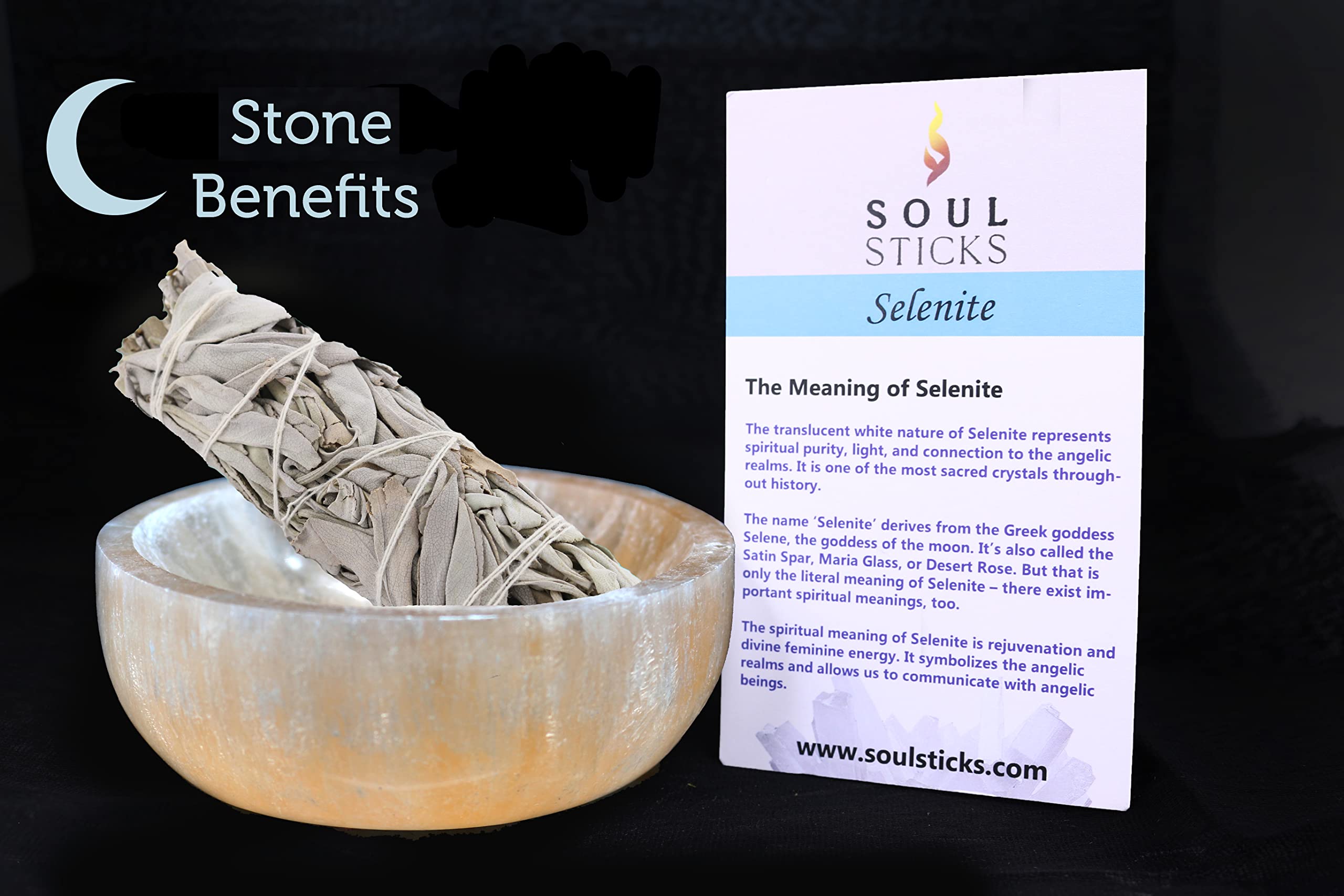 Soul Sticks Selenite Crystal Bowls for Smudging, Healing, Recharging Crystals | Pure Selenite Smudge Bowl & Crystal Charging Station Ethically Sourced in Morocco, Orange (4 Inch)