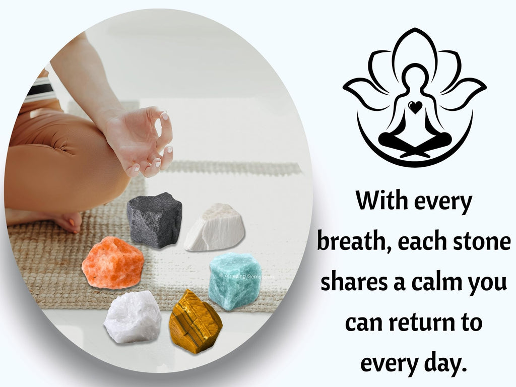 Amazing Gemstone Crystals for House Protection Manifestation, Set of 6 Amethyst, Scolecite, Shungite, Black Tourmaline, Selenite and Moss Agate Healing Crystals and Stones