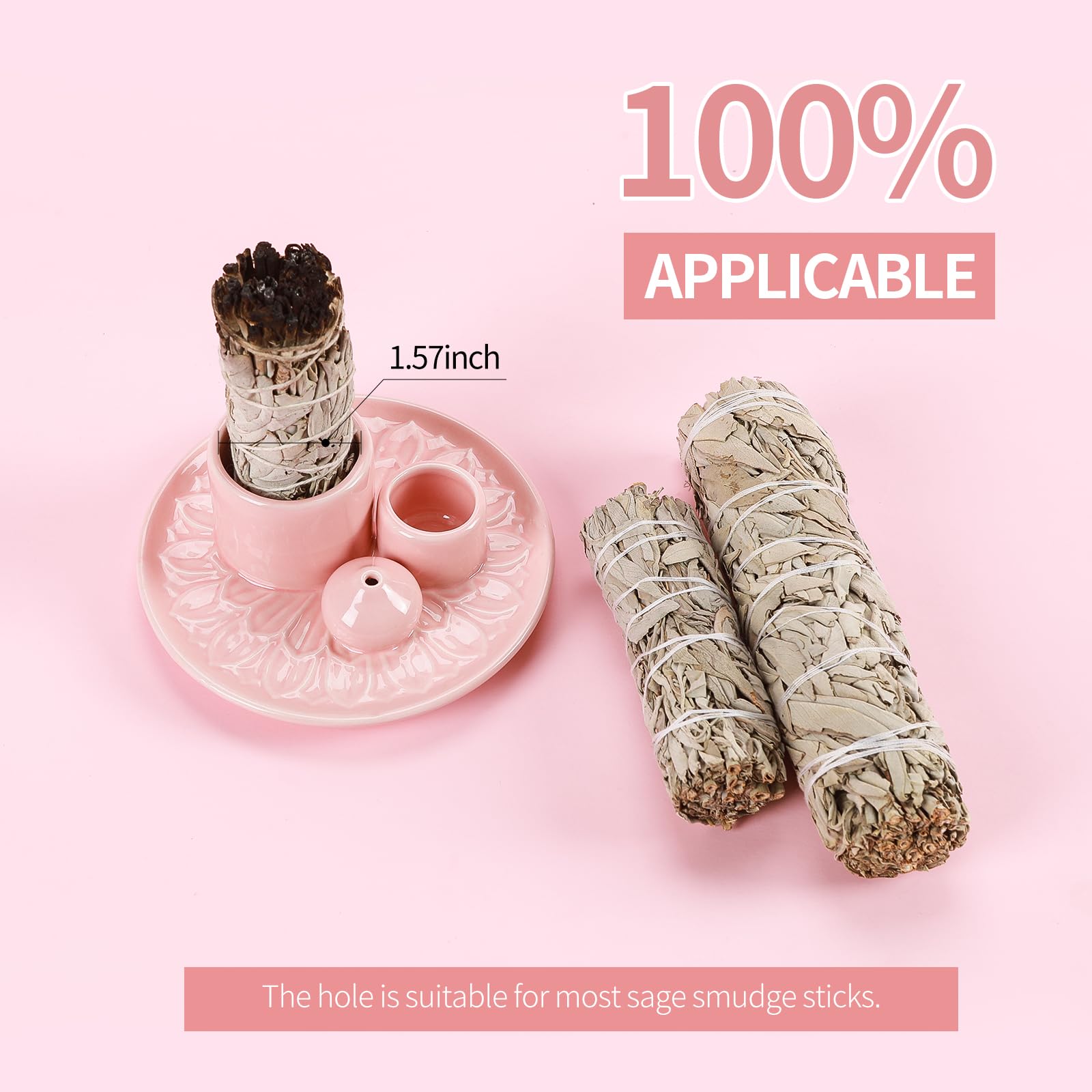 Handmade Ceramic Incense Burner for Palo Santo Incense Sticks, 4 in 1 Multi-Purpose Sage Holder for Burning, Ash Catcher Tray for Meditation Yoga Room (Golden)