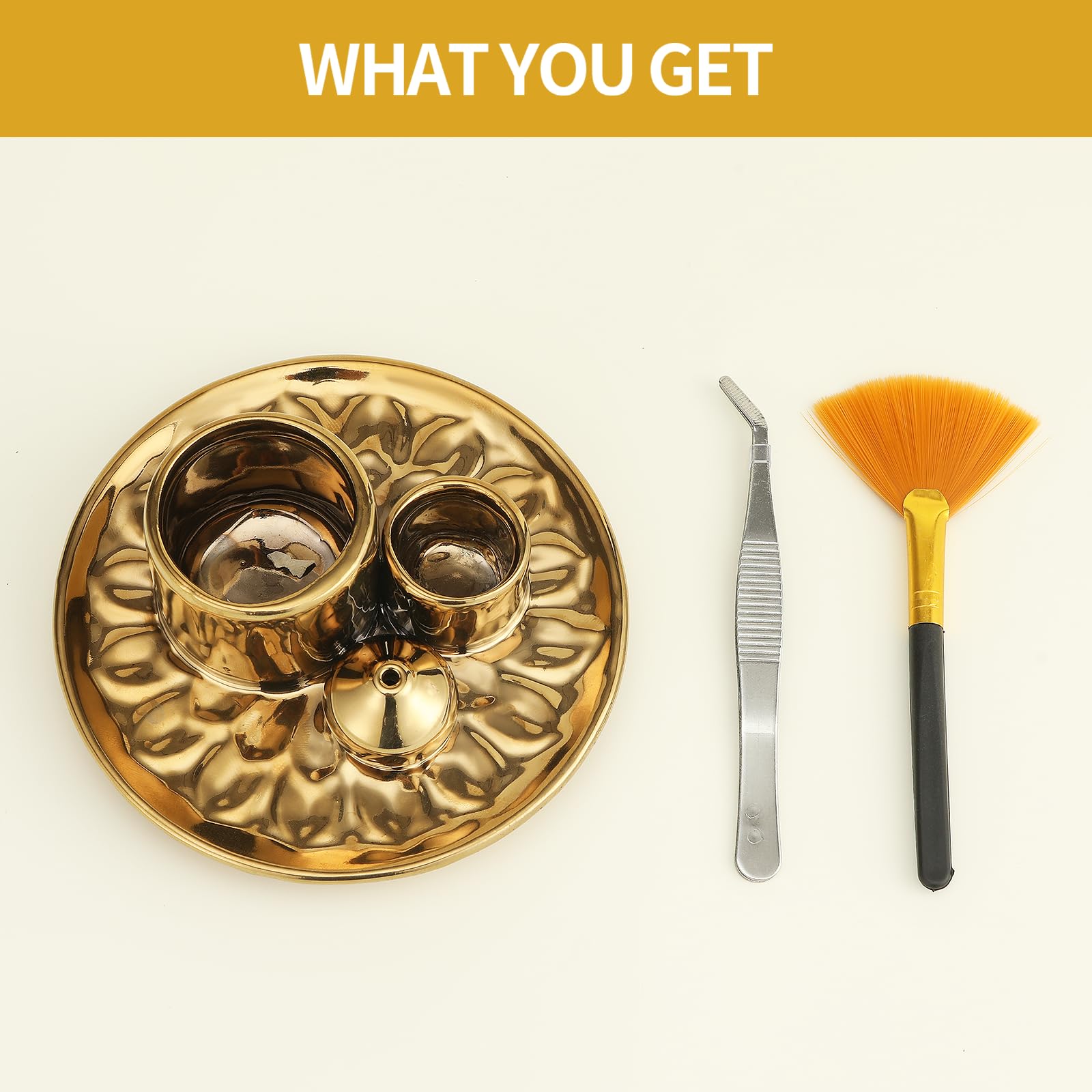 Handmade Ceramic Incense Burner for Palo Santo Incense Sticks, 4 in 1 Multi-Purpose Sage Holder for Burning, Ash Catcher Tray for Meditation Yoga Room (Golden)