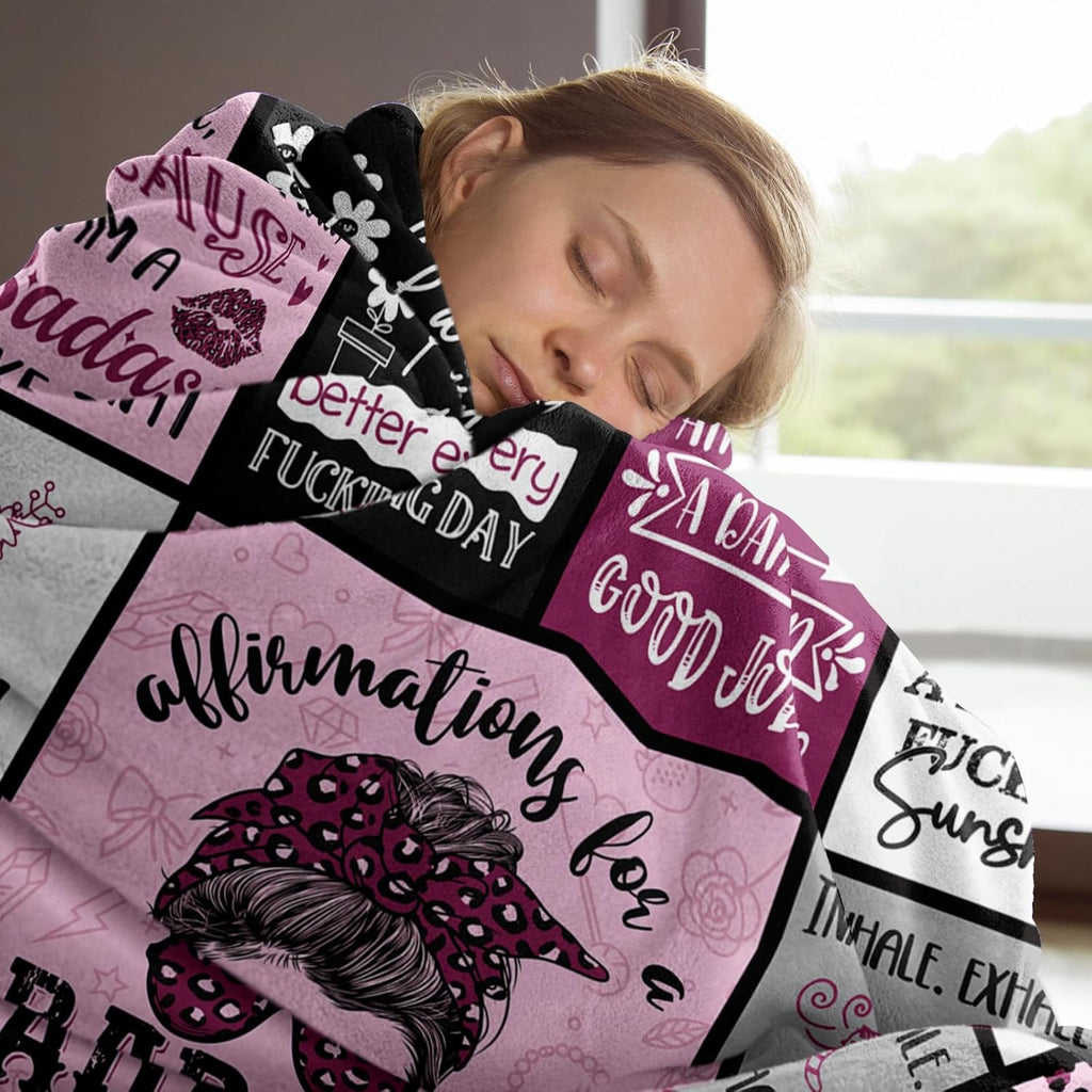 Craftique Affirmations for a Badass Blanket, Birthday Gifts for Women, Daily Motivational/Inspirational/Self Care Blanket for Women, Funny Practical Badass Affirmations Blankets, Soft