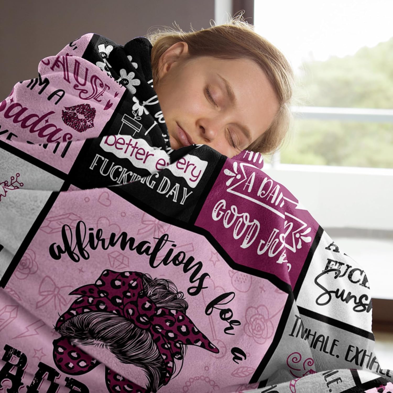 Craftique Affirmations for a Badass Blanket, Birthday Gifts for Women, Daily Motivational/Inspirational/Self Care Blanket for Women, Funny Practical Badass Affirmations Blankets, Soft