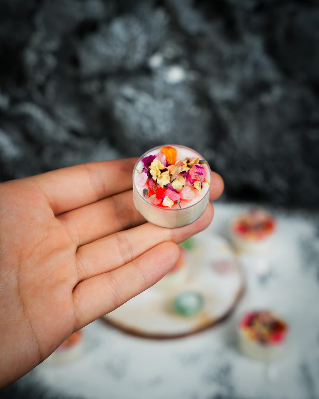 Tealight Soy Candles with Crystals and Herbs, Handmade Energy Candles, Aromatherapy Candles. (Mixed)