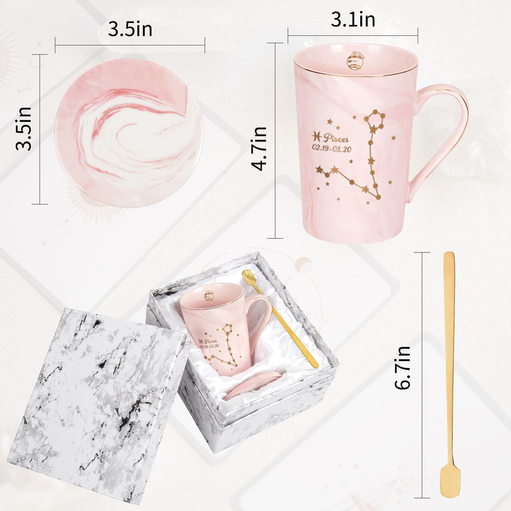 YHRJWN Pisces Gifts for Women, Pisces Constellation Mug, February March Birthdays Gifts for Women Horoscope Astrology Lovers, Pisces Zodiac Sign gifts for Women Girls, 14 Oz Pink with Gift Box