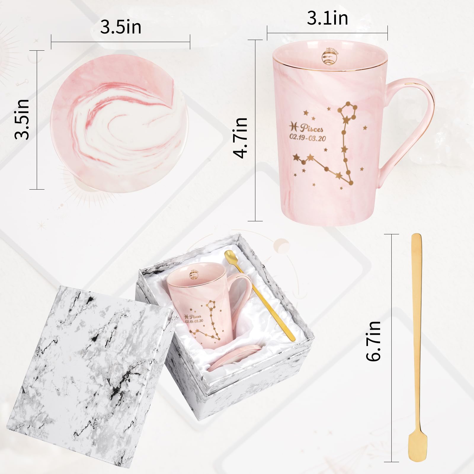 YHRJWN Pisces Gifts for Women, Pisces Constellation Mug, February March Birthdays Gifts for Women Horoscope Astrology Lovers, Pisces Zodiac Sign gifts for Women Girls, 14 Oz Pink with Gift Box