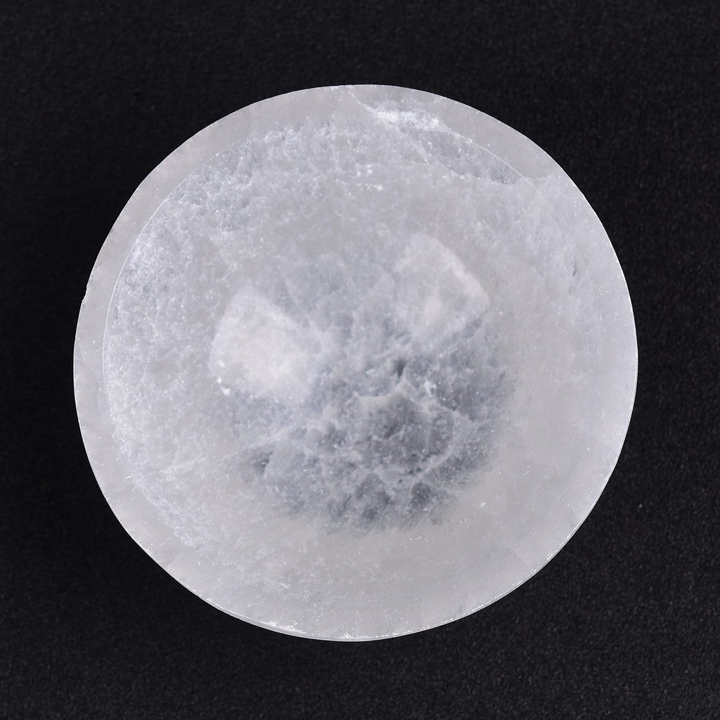 AMOYSTONE Natural Selenite Charging Bowl with Mandala Engraving 3.5-4'' Energy Cleansing Crystal Plate for Healing Meditation and Spiritual Home Decor
