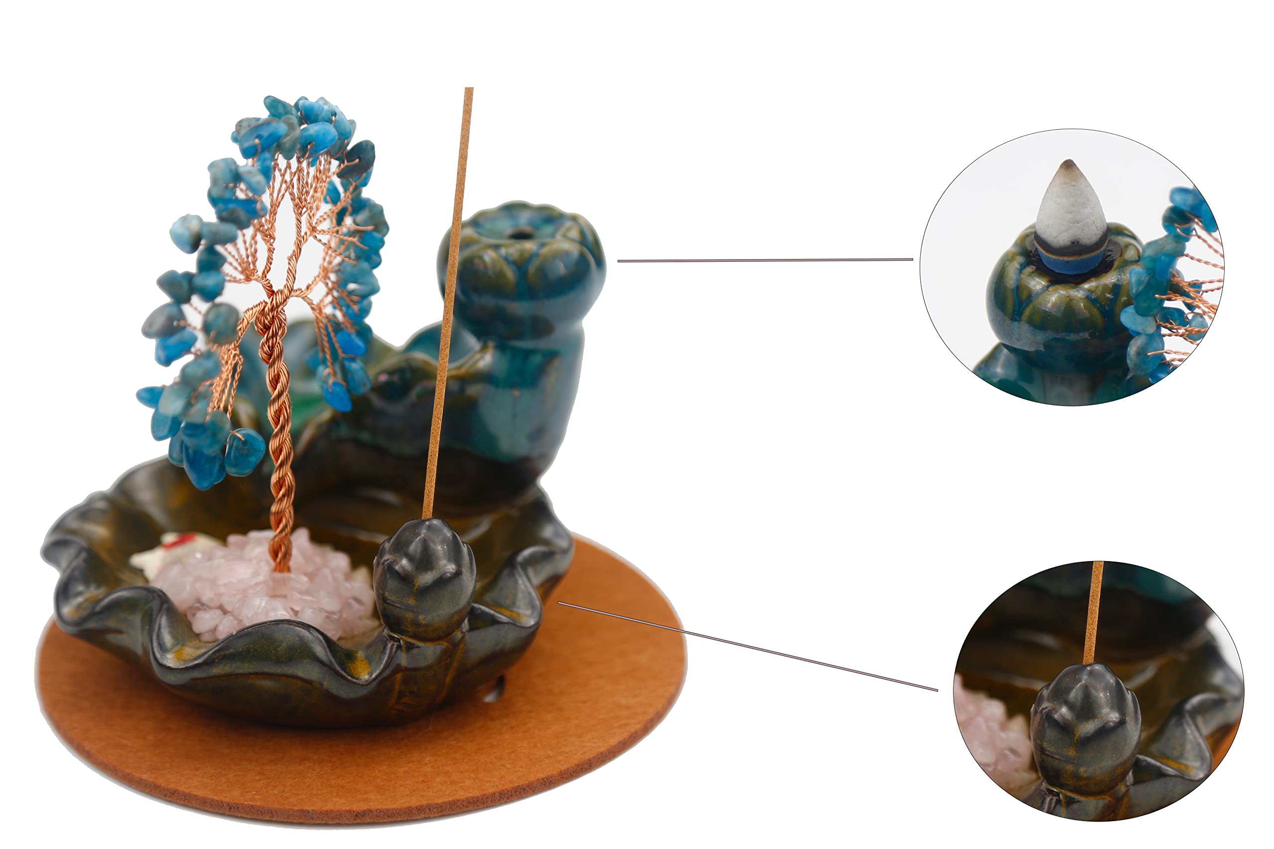 Waterfall Burner, Crystal Tree Backflow Incense Holder, with 30 Incense Cones, 30 Incense Stick, 1 Healing Crystal Necklace, Aromatherapy Anxiety Relief Items, Mom Gifts for Christmas