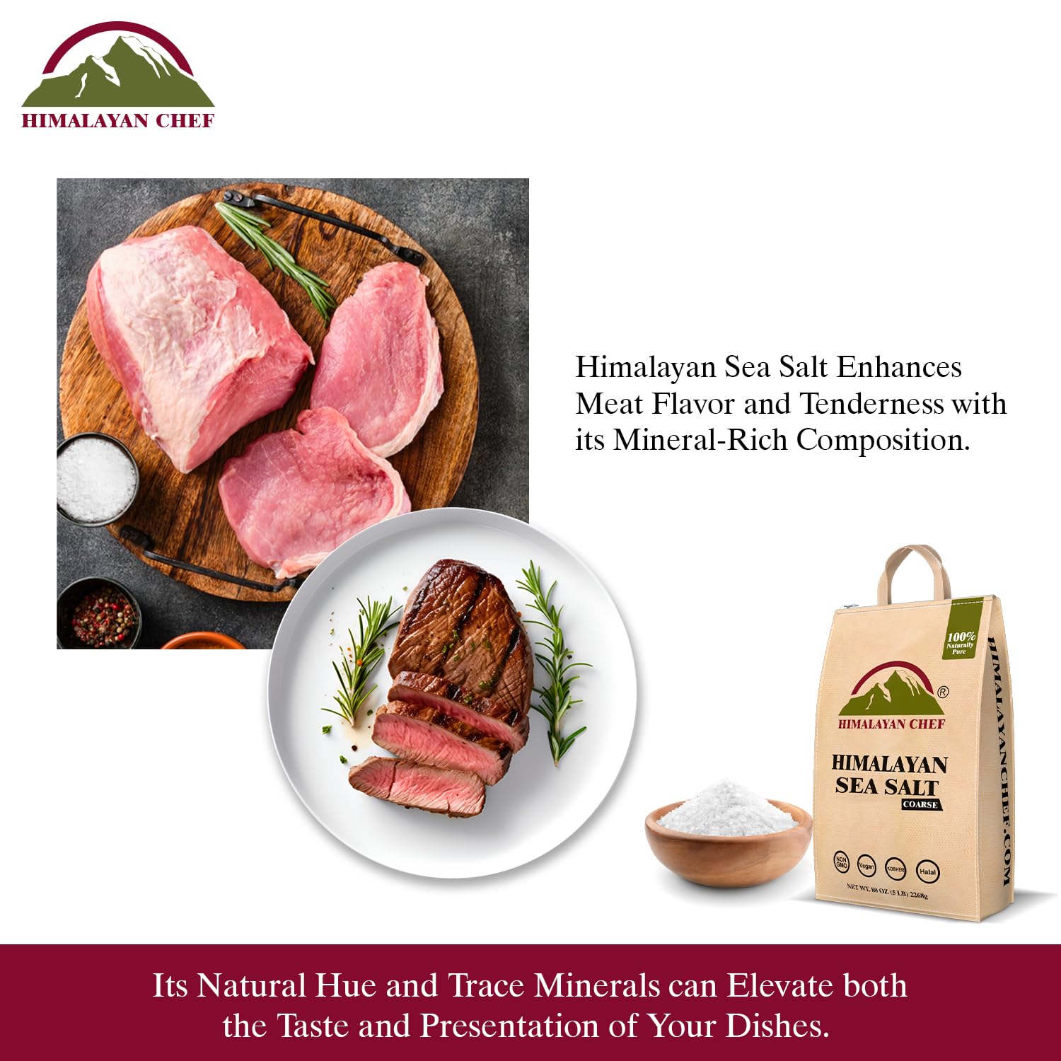 Himalayan Chef Pink Himalayan Salt Coarse Grain, 5 lbs Plastic Jar - Pure, Natural, Kosher, Mineral-Rich, Ideal for Grinder Refills, Cooking, Seasoning