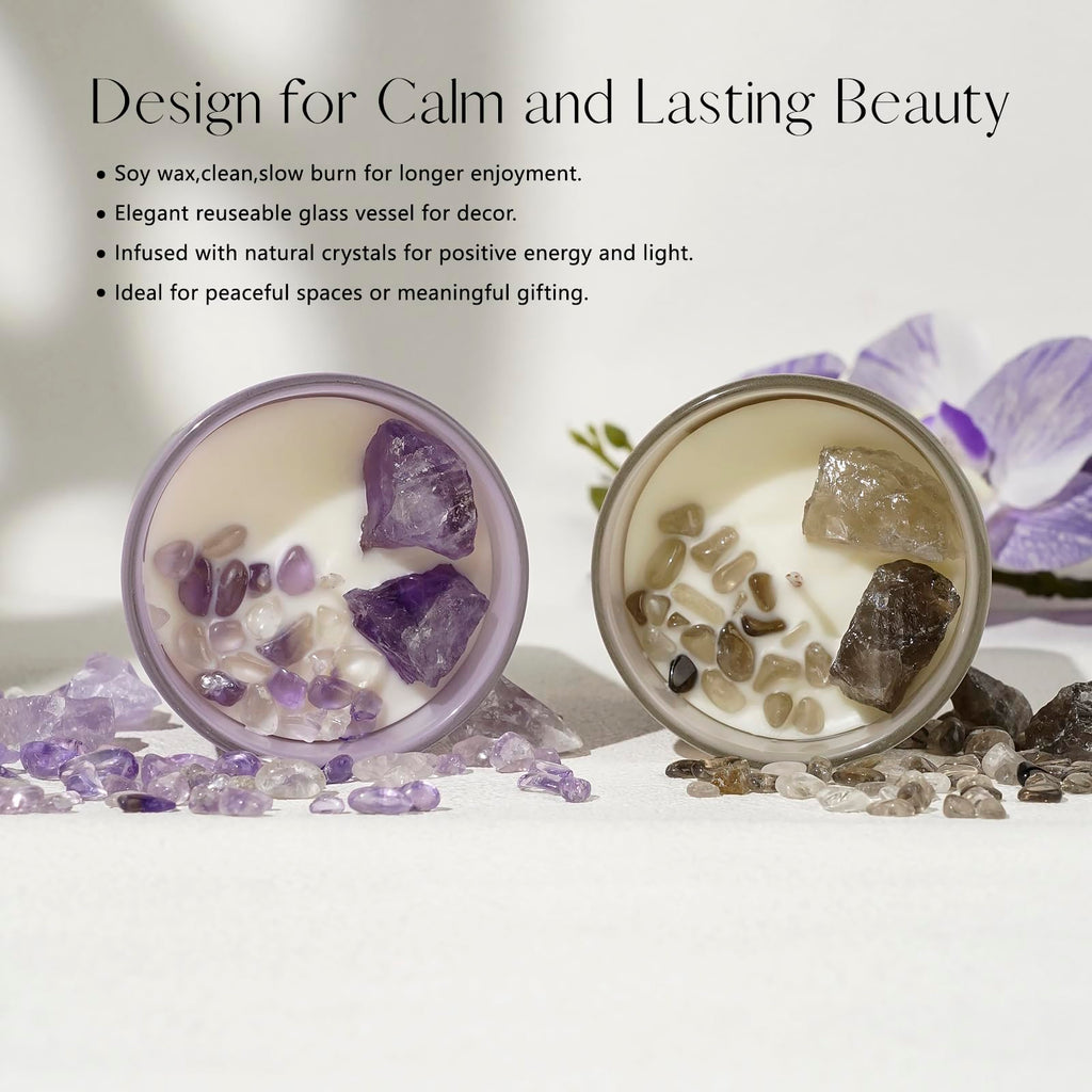 AVACONCEPT Crystal Infused Soy Wax Candle Gift Set Aromatherapy Scented Candles with Healing Crystals Natural Hand-Poured Luxury for Relaxation & Home Décor (Sunstone & Amethyst & Amazonite)