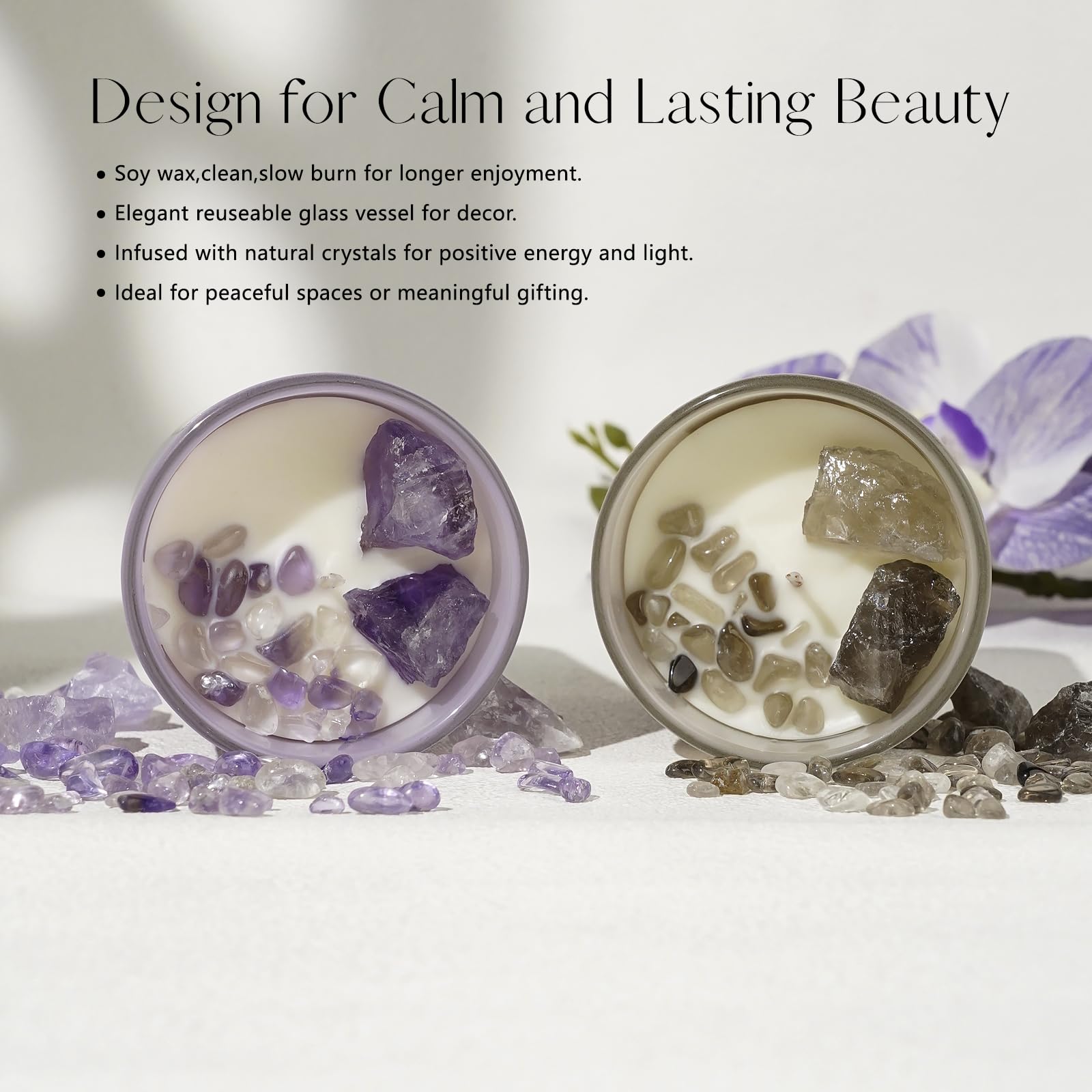 AVACONCEPT Crystal Infused Soy Wax Candle Gift Set Aromatherapy Scented Candles with Healing Crystals Natural Hand-Poured Luxury for Relaxation & Home Décor (Sunstone & Amethyst & Amazonite)