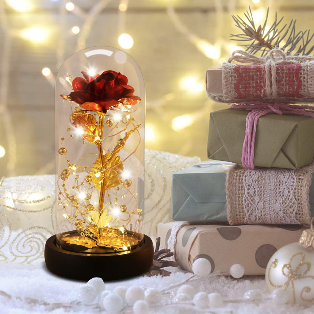 Valentine's Day Gifts for her, Eternal Rose in Glass Dome - Beauty and The Beast Inspired Keepsake, Gifts for Mom/Wife/Grandma, Preserved Roses with LED Light for Birthday/Anniversary