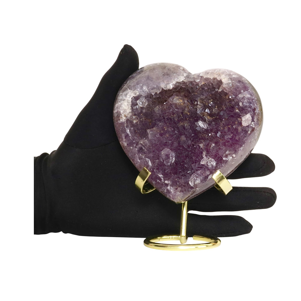 Hand-carved Amethyst Heart Cluster with Stand, Natural Raw Crystal Heart Stone 1–7 Inch tall (50g–1200g), Reiki Healing Gemstone, Love, spiritual Valentine Gift. (200-350 Grams-1.5 to 2.5" tall)
