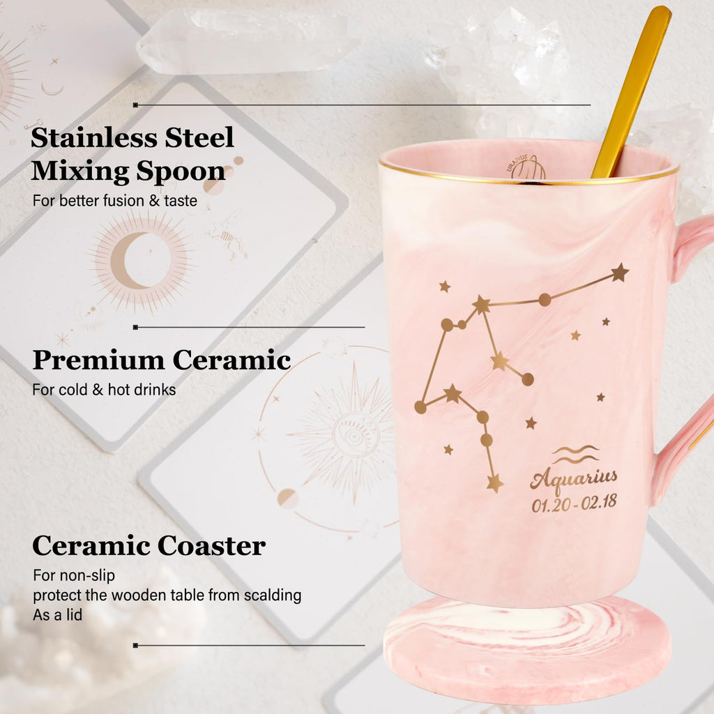 YHRJWN Pisces Gifts for Women, Pisces Constellation Mug, February March Birthdays Gifts for Women Horoscope Astrology Lovers, Pisces Zodiac Sign gifts for Women Girls, 14 Oz Pink with Gift Box