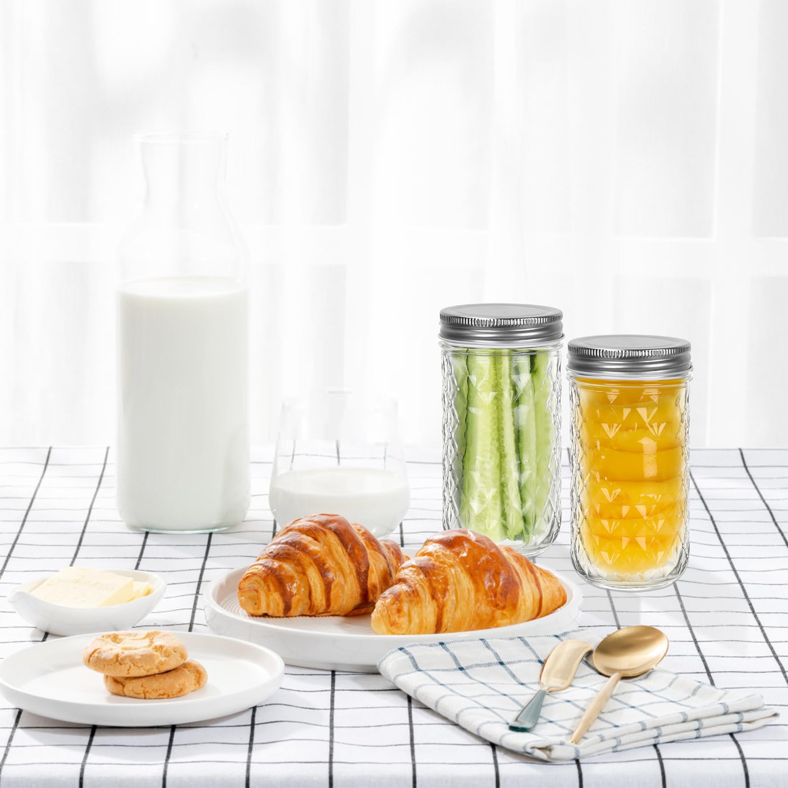 CycleMore 20 Pcs 12oz Glass Mason Jars With Silver Separable Lids, 350ml Round Canning Jars for Honey, Jam, Herb, Wedding Favor, Kitchen Storage Wide Mouth Bottles for Crafts, Meal Prep