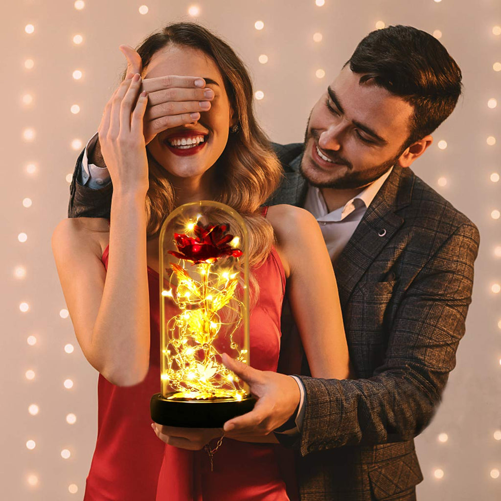 Valentine's Day Gifts for her, Eternal Rose in Glass Dome - Beauty and The Beast Inspired Keepsake, Gifts for Mom/Wife/Grandma, Preserved Roses with LED Light for Birthday/Anniversary