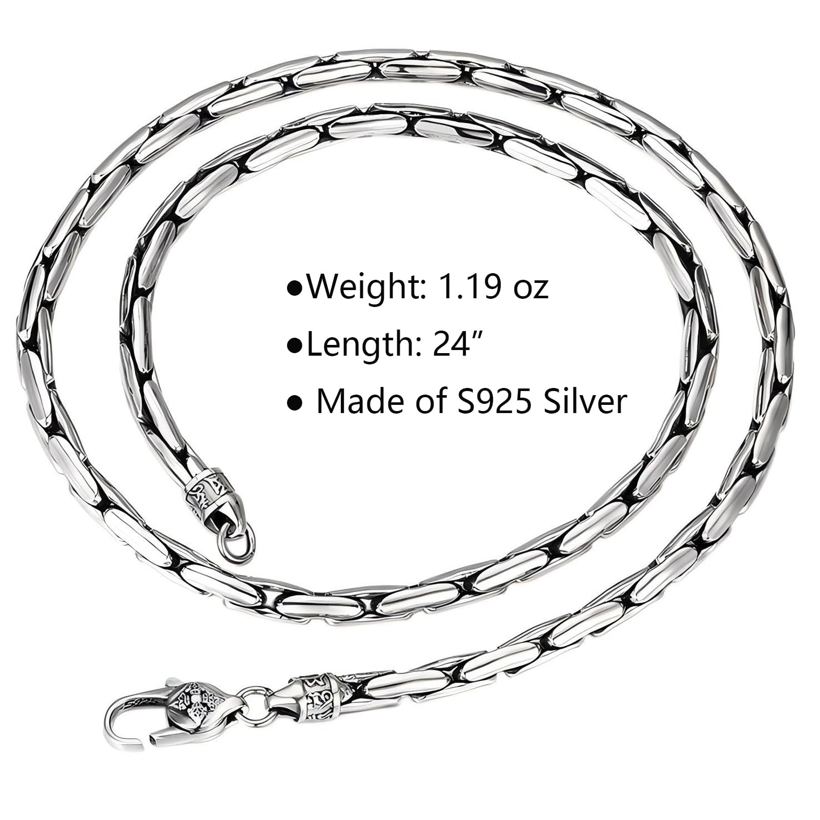 Italian Sterling Silver S925 Retro Chain Necklace for Men, Vintage Style Jewelry Gift