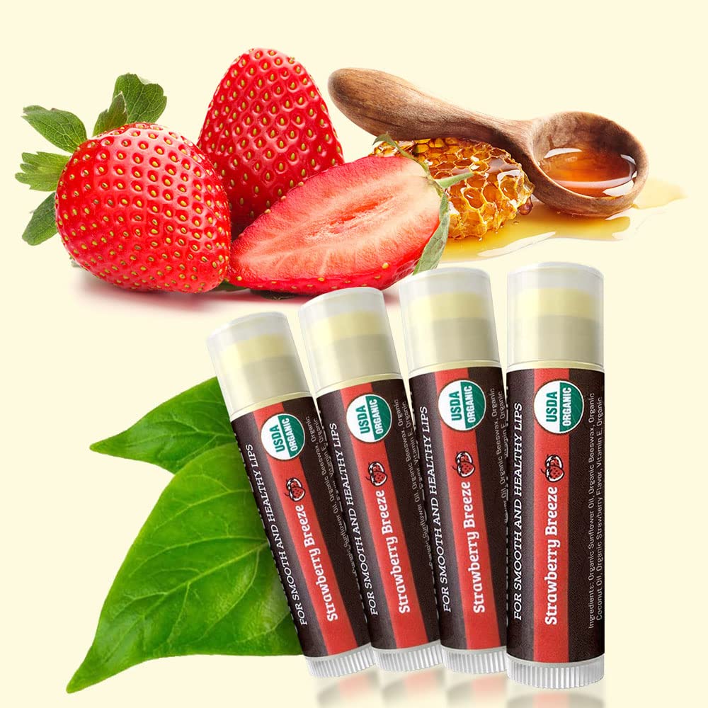 Earth's Daughter USDA Organic Lip Balm 6-Pack - Fruit Flavors, Beeswax, Coconut Oil, Vitamin E - Best Lip Repair Chapstick for Dry Cracked Lips - Moisturizing Lip Care