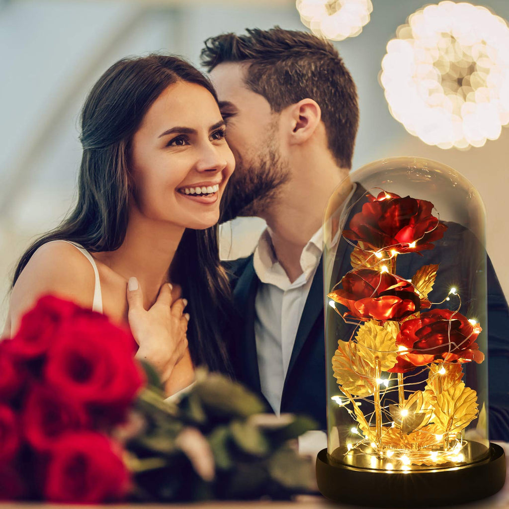 Valentine's Day Gifts for her, Eternal Rose in Glass Dome - Beauty and The Beast Inspired Keepsake, Gifts for Mom/Wife/Grandma, Preserved Roses with LED Light for Birthday/Anniversary
