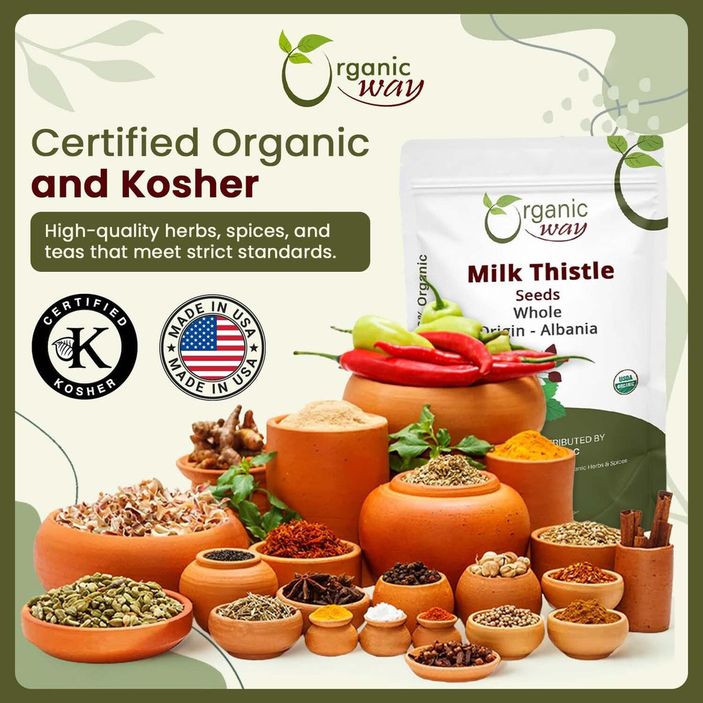 Organic Way Whole Milk Thistle Seeds (Silybum marianum) - Herbal Tea | European Wild-Harvest, Organic & Kosher Certified, Vegan, Non GMO & Gluten Free, USDA Certified, Origin - Albania (4 Oz)