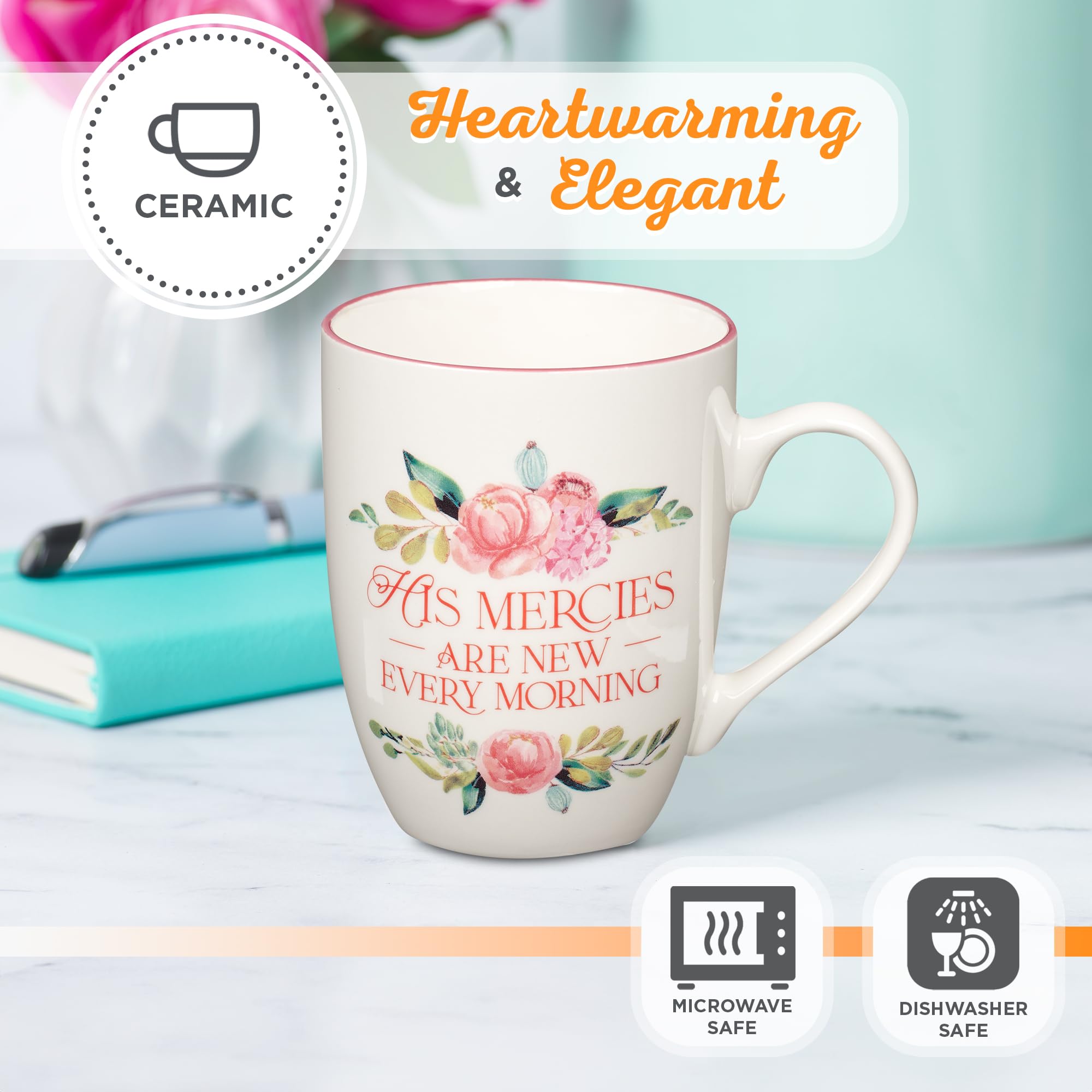 Christian Art Gifts Inspirational Ceramic Coffee & Tea Scripture Mug for Women: All Things are Possible Encouraging Bible Verse, Cute Microwave & Dishwasher Safe Drinkware, White & Pink Floral, 12 oz.