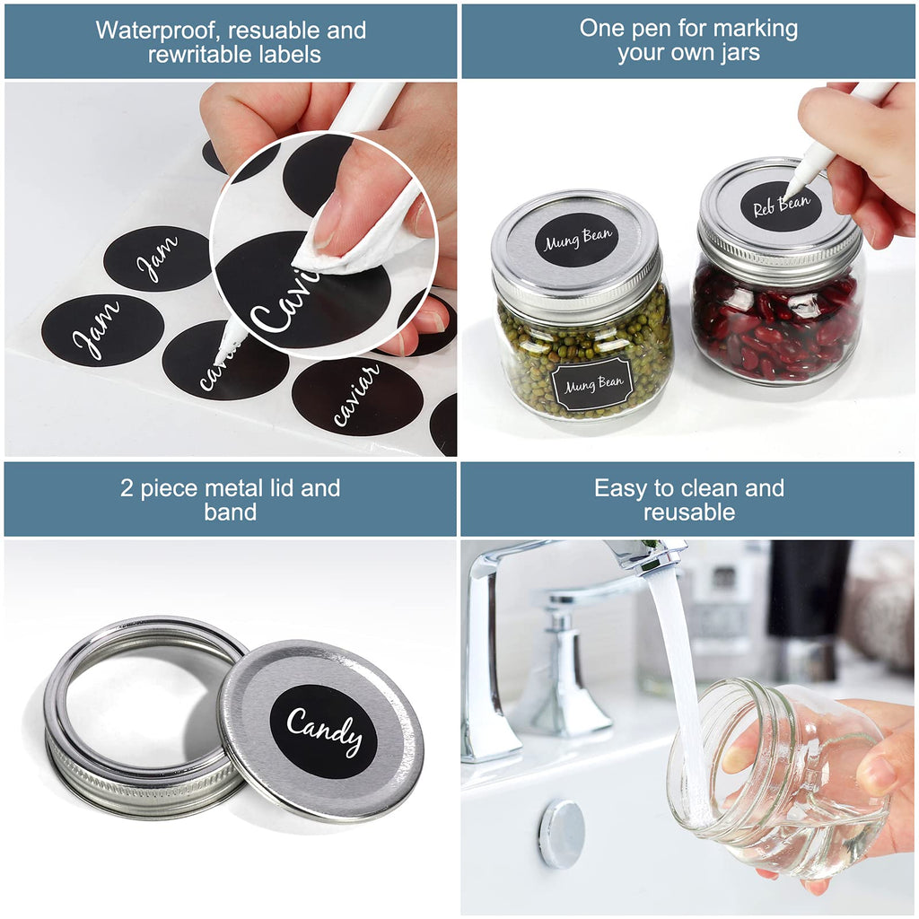 CycleMore 20 Pcs 12oz Glass Mason Jars With Silver Separable Lids, 350ml Round Canning Jars for Honey, Jam, Herb, Wedding Favor, Kitchen Storage Wide Mouth Bottles for Crafts, Meal Prep
