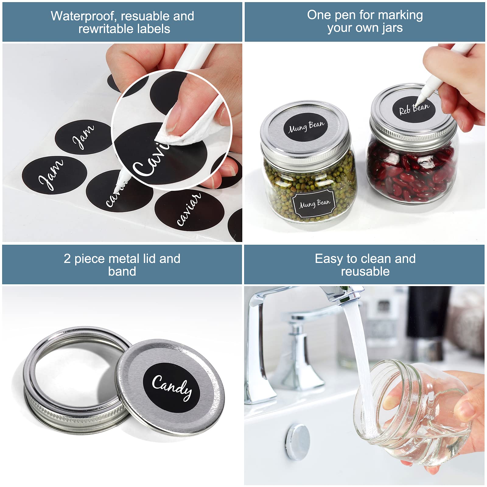 CycleMore 20 Pcs 12oz Glass Mason Jars With Silver Separable Lids, 350ml Round Canning Jars for Honey, Jam, Herb, Wedding Favor, Kitchen Storage Wide Mouth Bottles for Crafts, Meal Prep