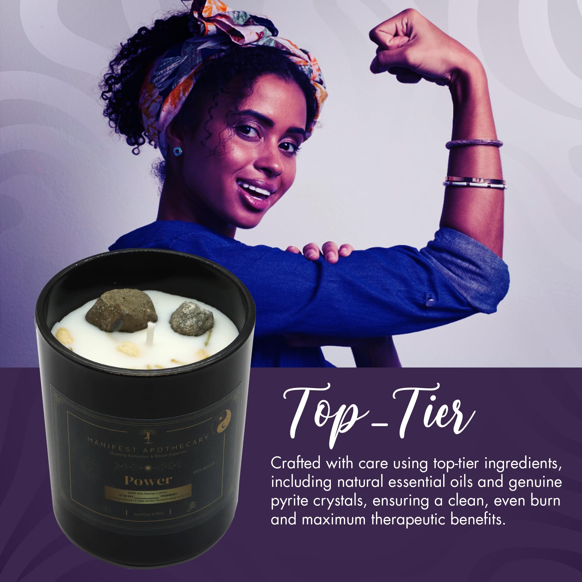 Aromatherapy Scented Candle for Women & Men - Infused with Rose Petals, Cannabis, & Amethyst Crystals - 100% Cotton Wick, 50 Hrs Burn Time & 10.5 Oz Hand-Poured Soy Candle for Relaxation & Mindfulness