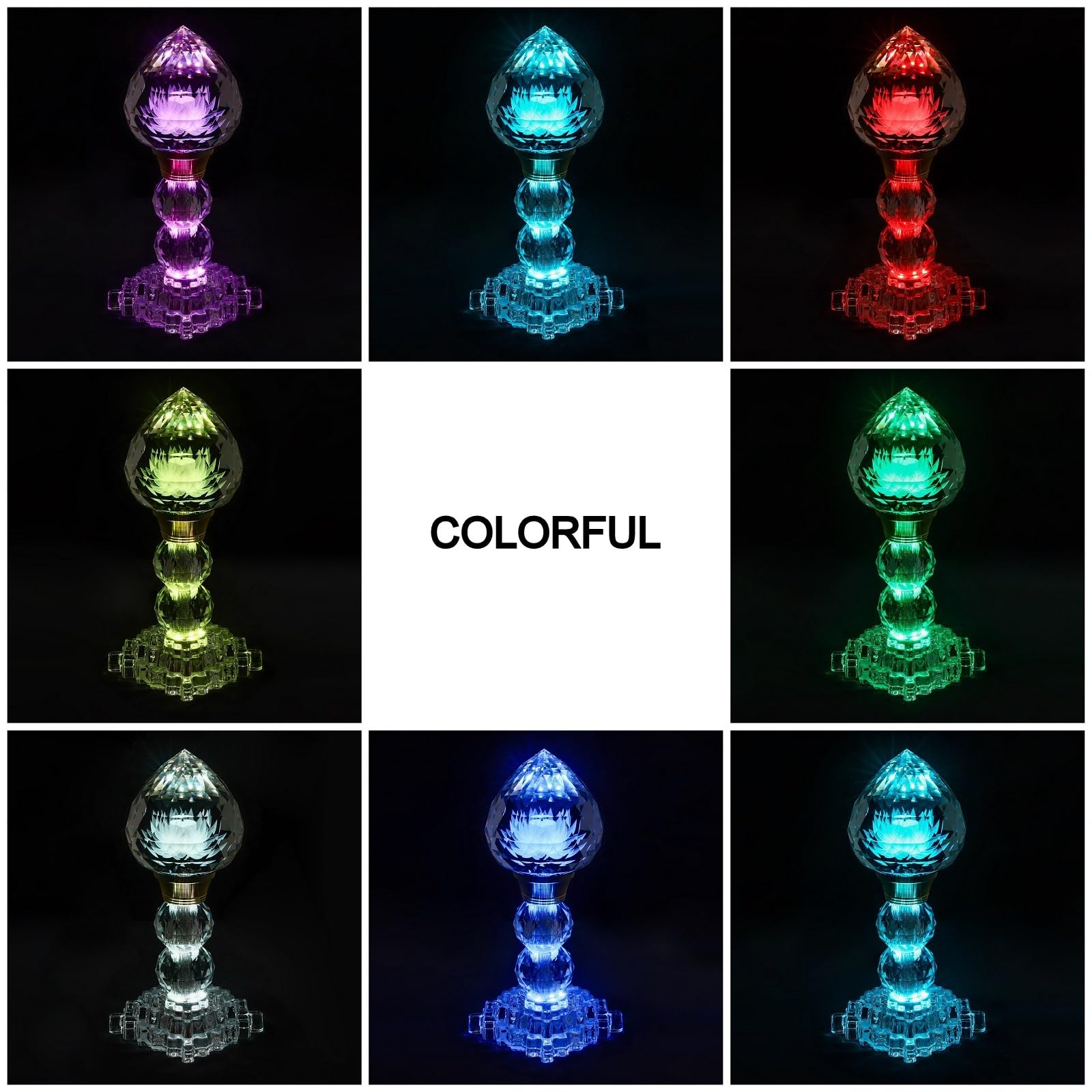 LED Crystal Lotus Flower Lamp – USB Powered Buddha Light for Worship, Prayer and Display,Lotus Flower Light for Bedroom, Buddhist Supplies,Shrine,Meditation Room 8’’ (Blooming Lotus)
