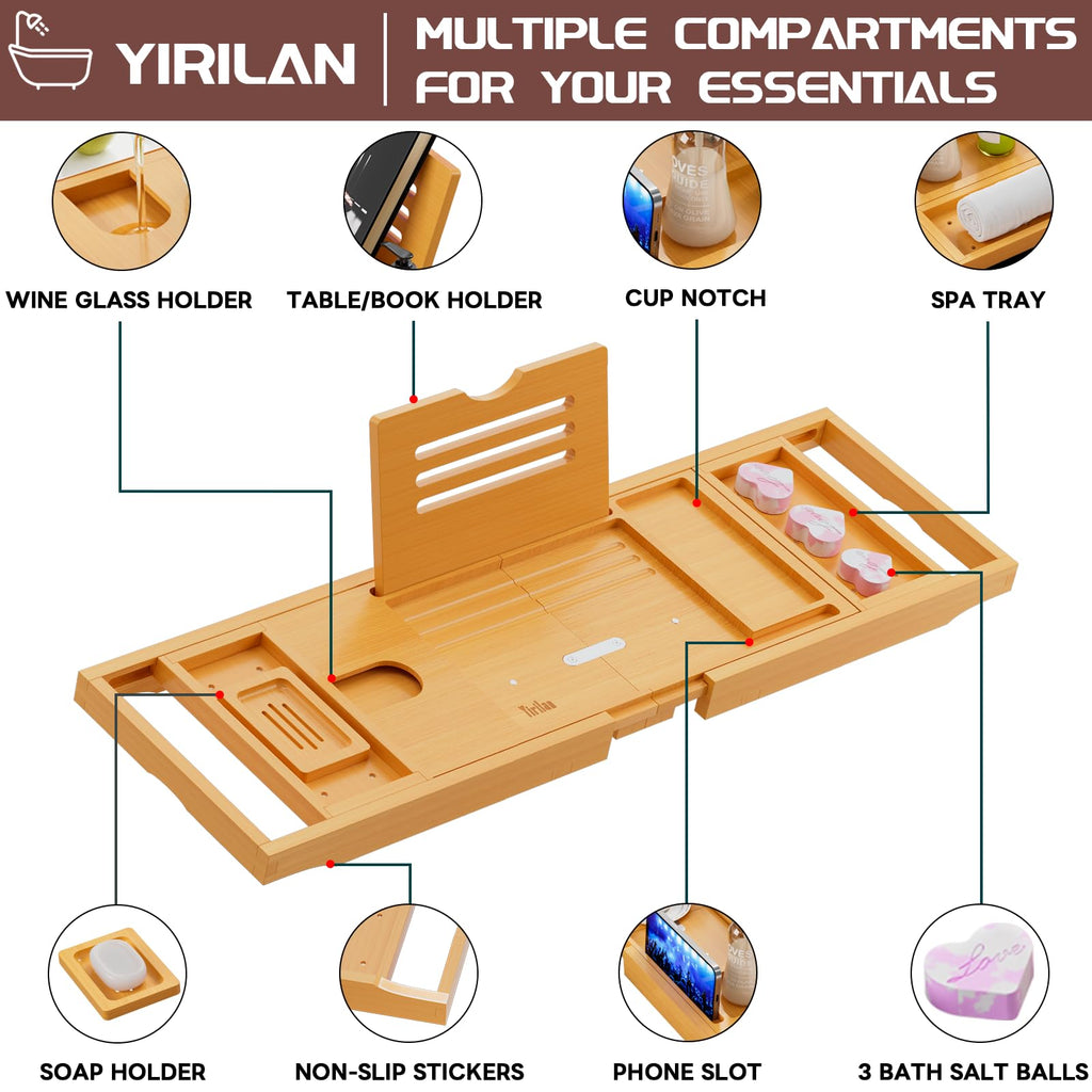 Premium Bathtub Tray Caddy, Expandable Bath Tray, Unique House Warming Gifts, New Home, Anniversary and Wedding Gifts for Couple, Bridal Shower Gift for Women