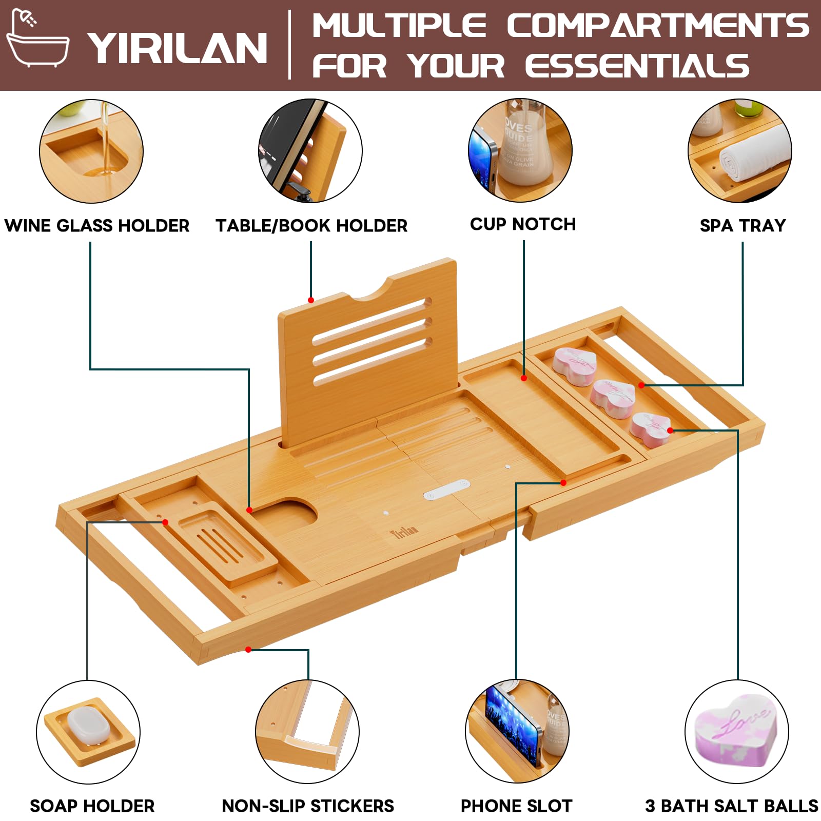 Premium Bathtub Tray Caddy, Expandable Bath Tray, Unique House Warming Gifts, New Home, Anniversary and Wedding Gifts for Couple, Bridal Shower Gift for Women