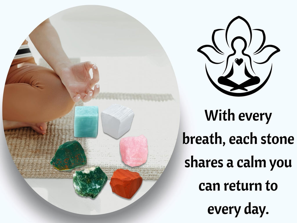 Amazing Gemstone Crystals for House Protection Manifestation, Set of 6 Amethyst, Scolecite, Shungite, Black Tourmaline, Selenite and Moss Agate Healing Crystals and Stones