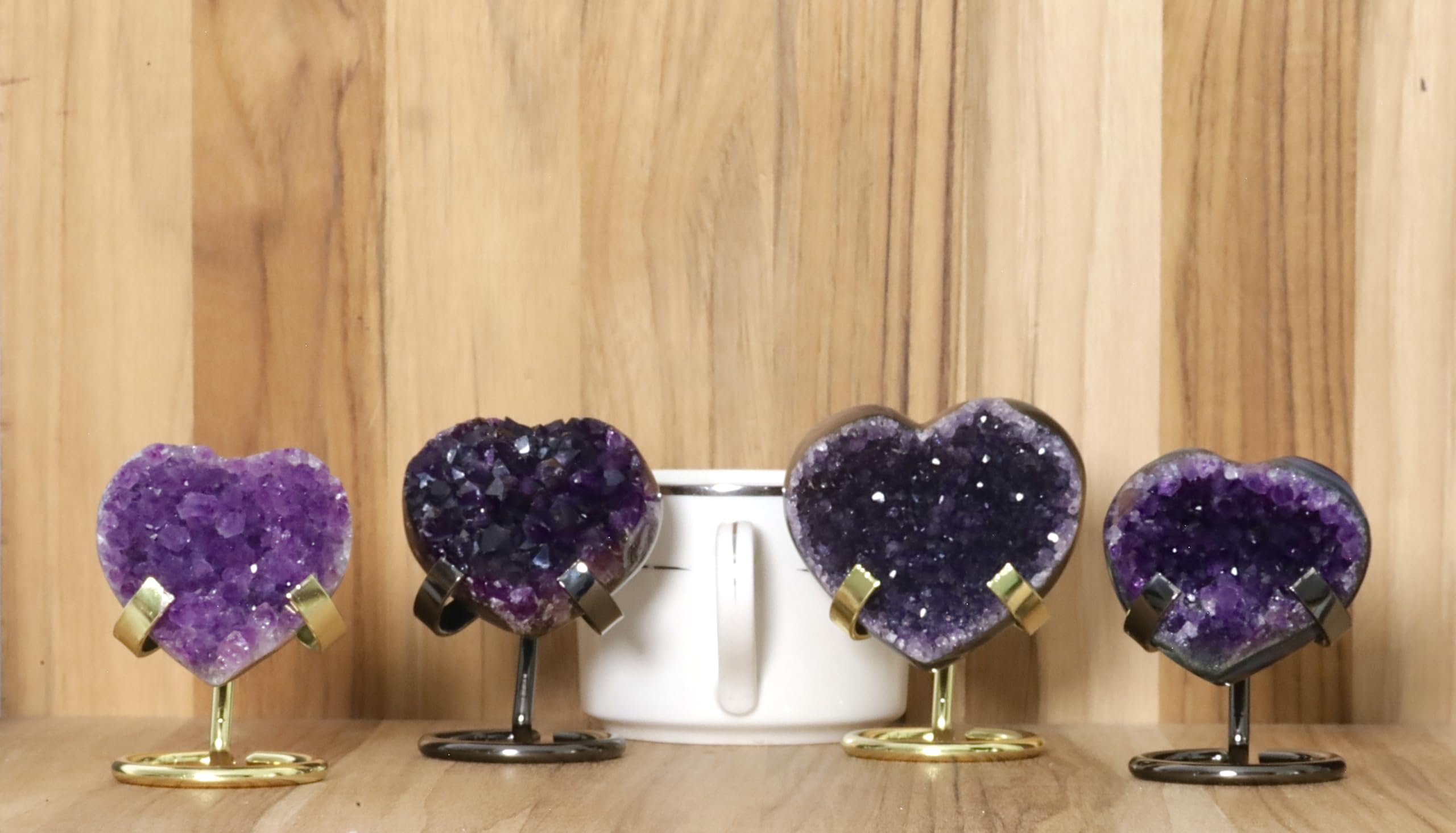 Hand-carved Amethyst Heart Cluster with Stand, Natural Raw Crystal Heart Stone 1–7 Inch tall (50g–1200g), Reiki Healing Gemstone, Love, spiritual Valentine Gift. (200-350 Grams-1.5 to 2.5" tall)