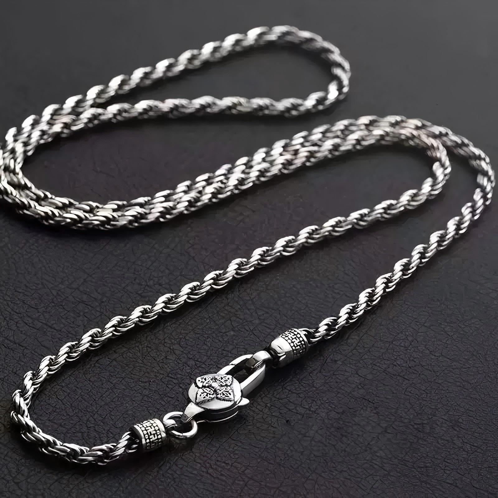 Italian Sterling Silver S925 Retro Chain Necklace for Men, Vintage Style Jewelry Gift