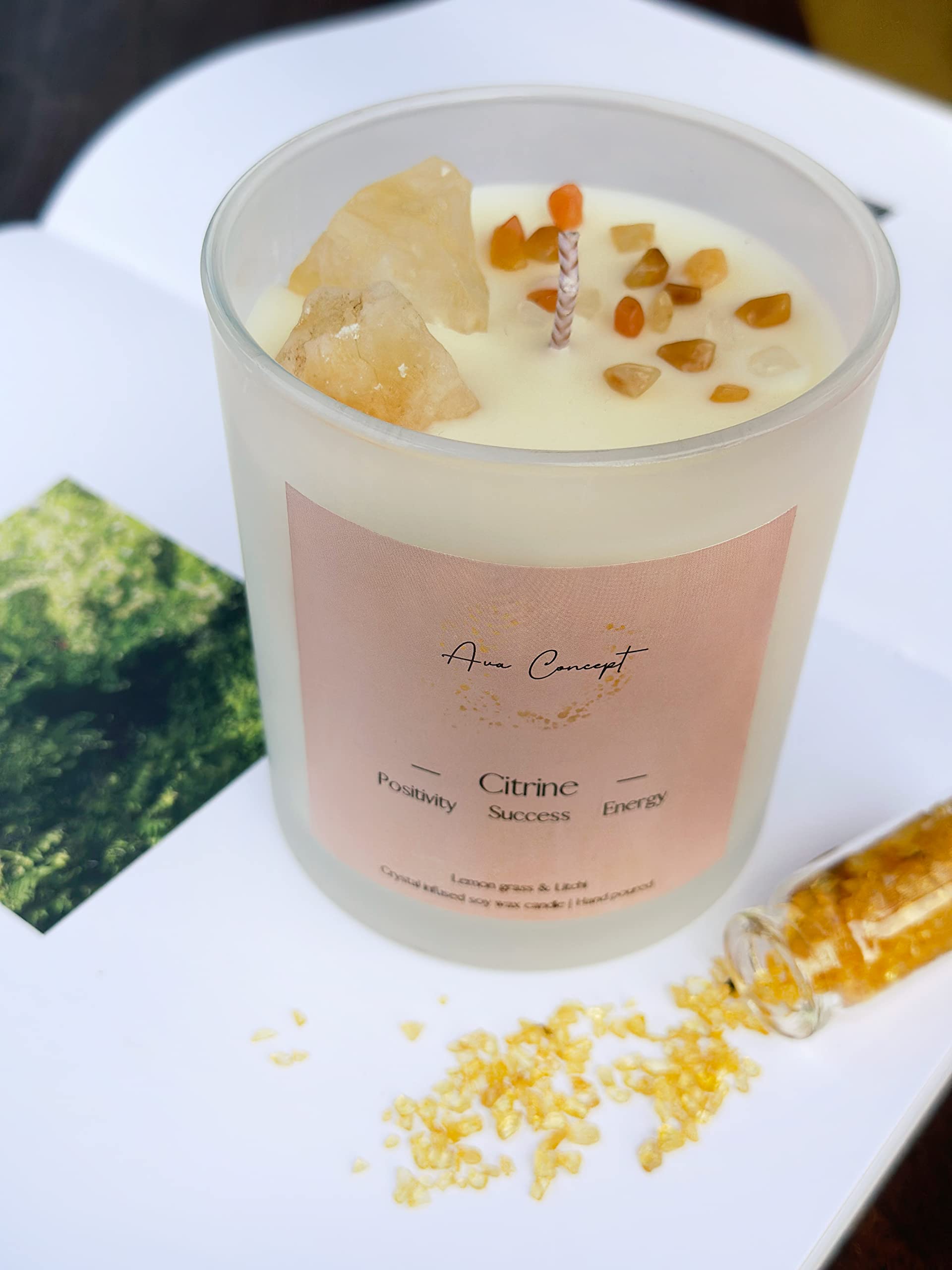 AVACONCEPT Crystal Infused Soy Wax Candle Gift Set Aromatherapy Scented Candles with Healing Crystals Natural Hand-Poured Luxury for Relaxation & Home Décor (Sunstone & Amethyst & Amazonite)