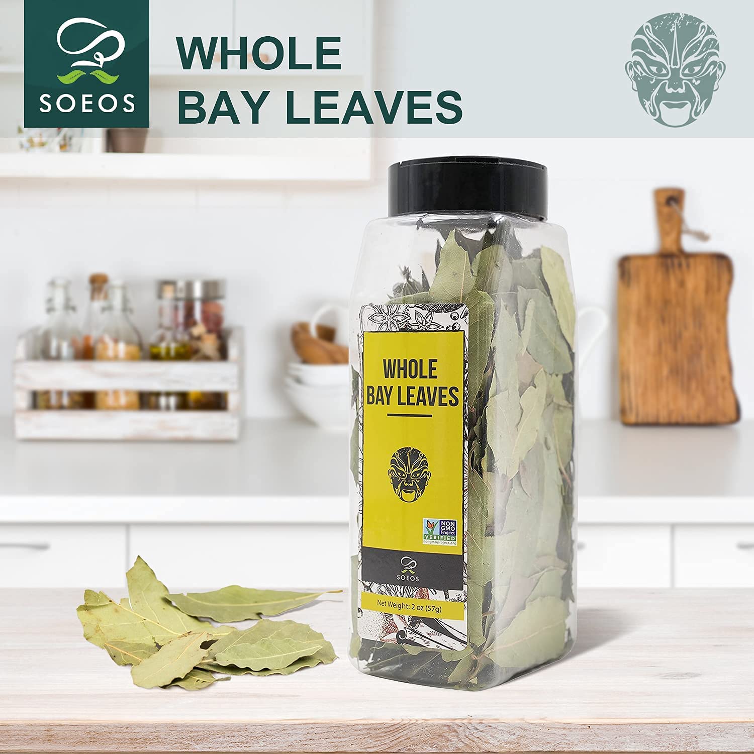 Soeos Bay Leaves Whole, 2 oz(57g), Non-GMO Verified, Dried Leaf, Freshly Packed to Keep Fresh, Laurel Herbs for Cooking, Dried Bay Leaves, Fresh, Green