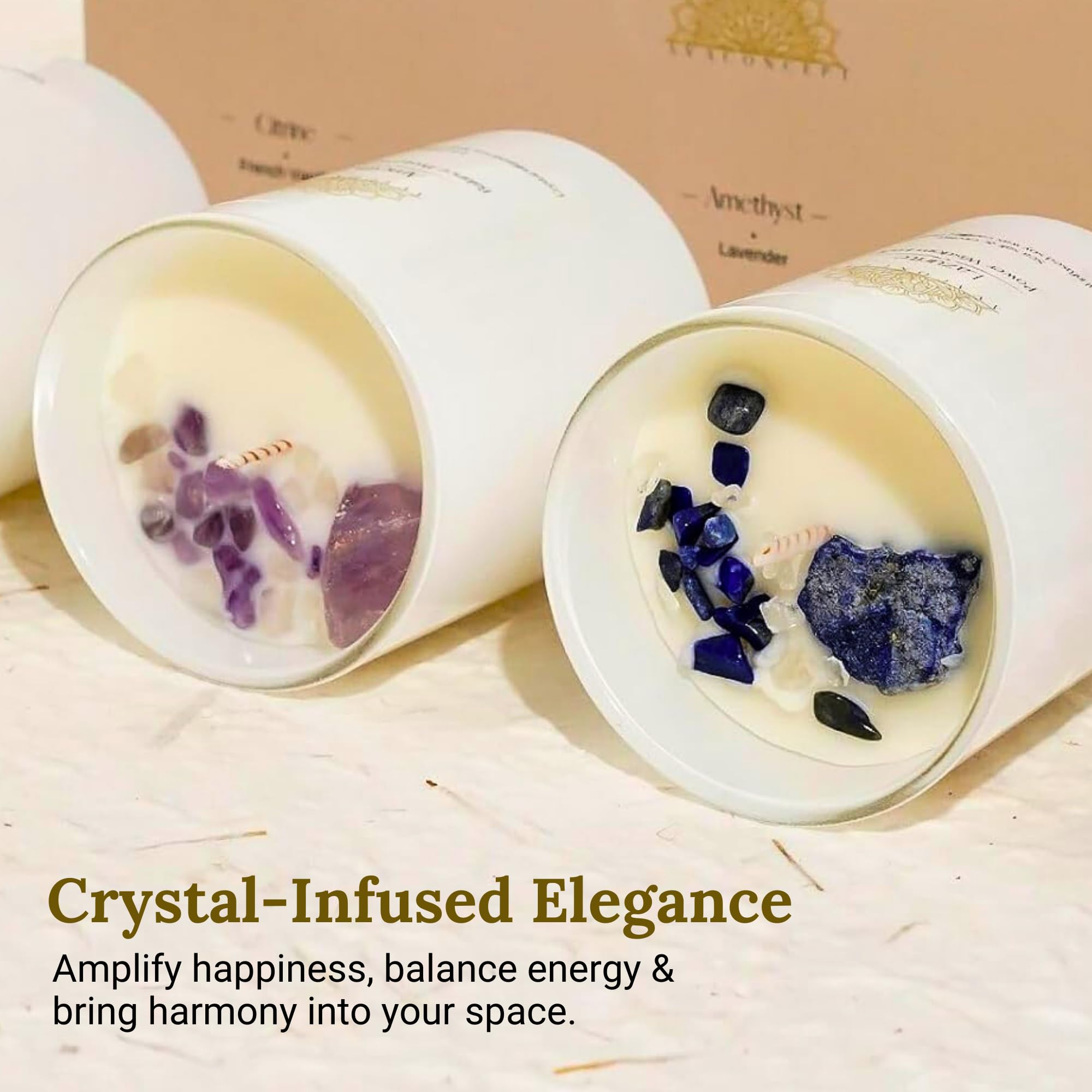 AVACONCEPT Crystal Infused Soy Wax Candle Gift Set Aromatherapy Scented Candles with Healing Crystals Natural Hand-Poured Luxury for Relaxation & Home Décor (Sunstone & Amethyst & Amazonite)