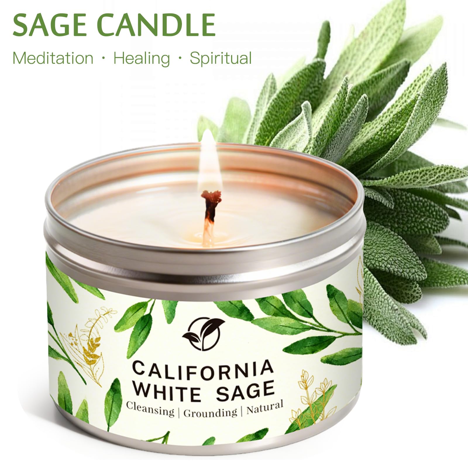 Sage Candle Gift Set, 4 Pack Natural Soy Wax White Sage Smudge Kit with Healing Crystals for House Cleansing Negative Energy, Spiritual Meditation & Aromatherapy, Ideal Mother's Day Housewarming Gifts