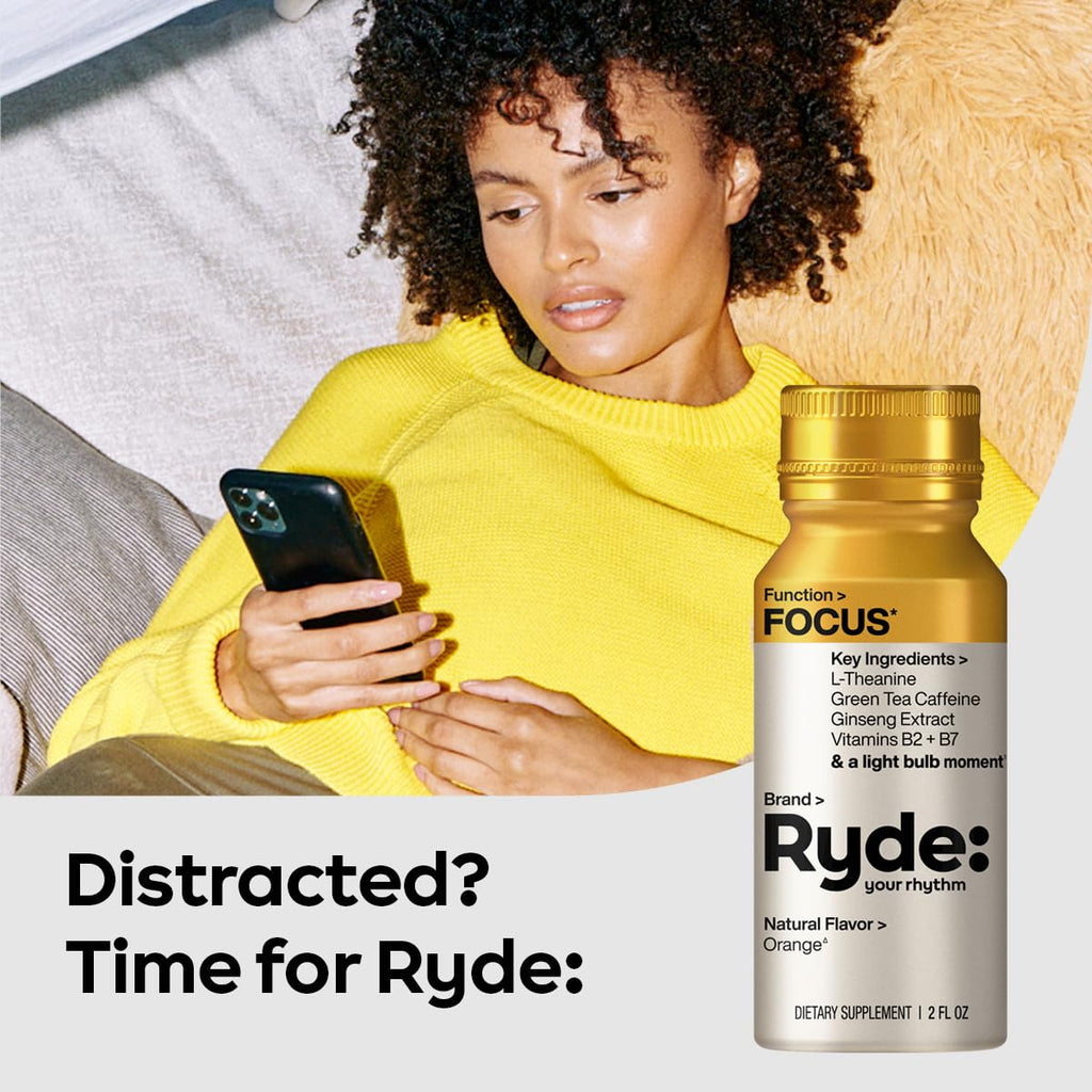 Ryde: Energize Shot | Tropical Flavor | Green Tea Caffeine, Taurine, Ginseng Extract & B Vitamins | 0 Calories, 0 Sugar | 2 FL OZ Shots | Boosts energy* (8 Pack)