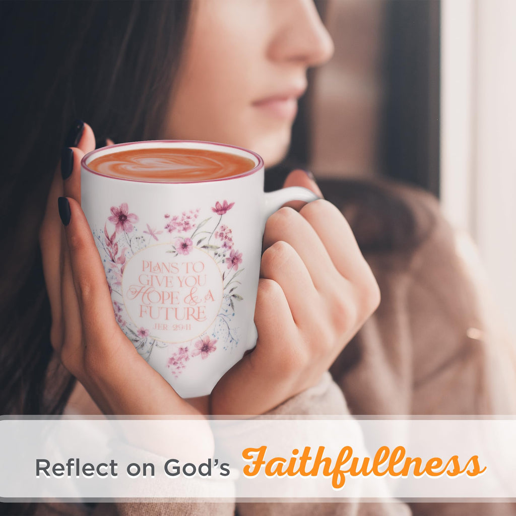 Christian Art Gifts Inspirational Ceramic Coffee & Tea Scripture Mug for Women: All Things are Possible Encouraging Bible Verse, Cute Microwave & Dishwasher Safe Drinkware, White & Pink Floral, 12 oz.