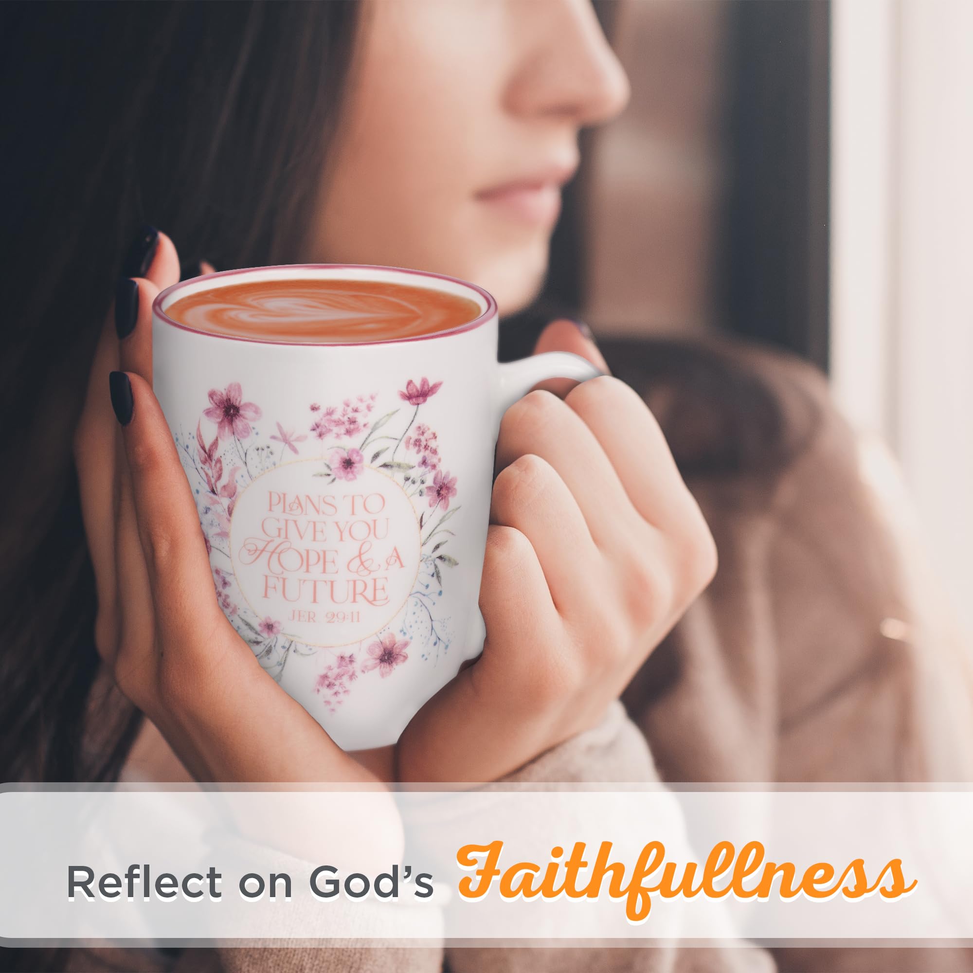 Christian Art Gifts Inspirational Ceramic Coffee & Tea Scripture Mug for Women: All Things are Possible Encouraging Bible Verse, Cute Microwave & Dishwasher Safe Drinkware, White & Pink Floral, 12 oz.