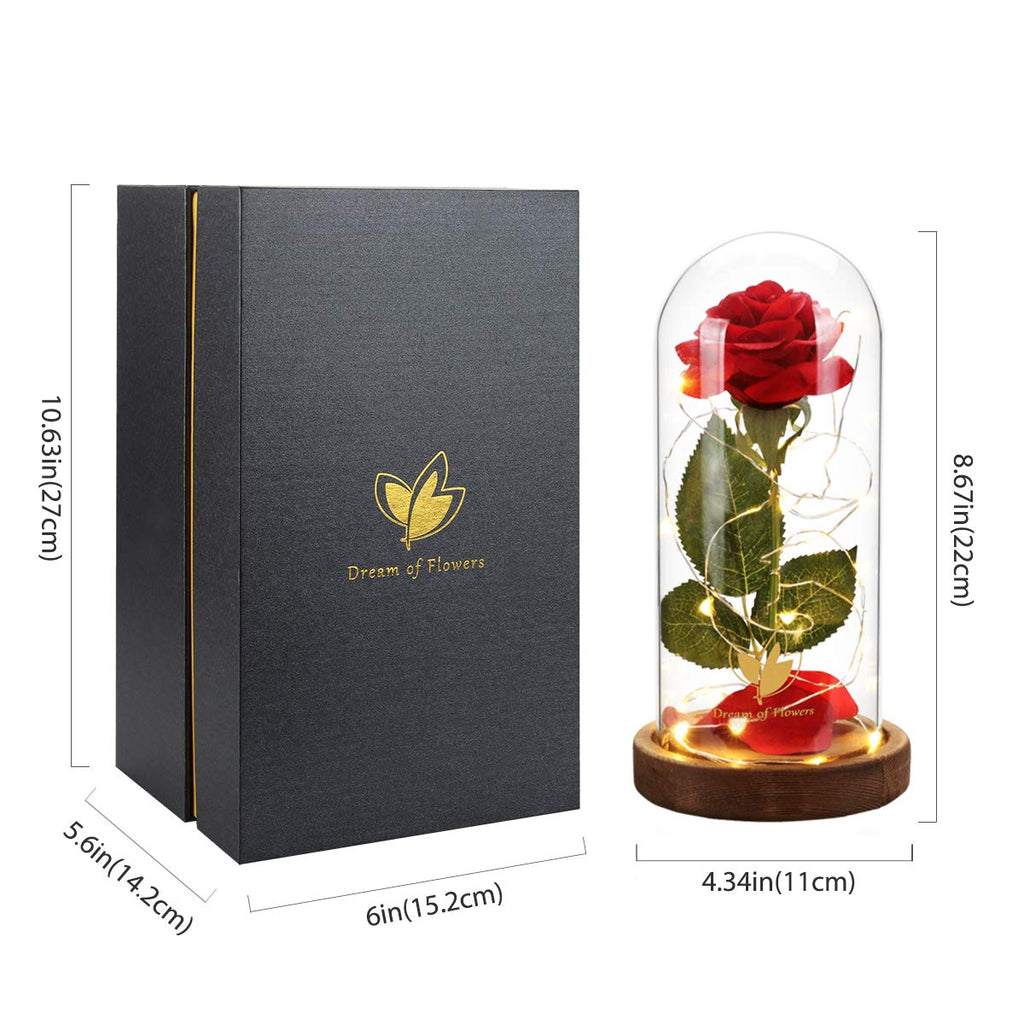 Valentine's Day Gifts for her, Eternal Rose in Glass Dome - Beauty and The Beast Inspired Keepsake, Gifts for Mom/Wife/Grandma, Preserved Roses with LED Light for Birthday/Anniversary