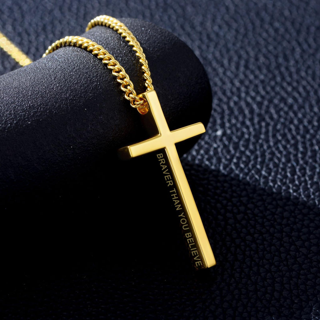 18K Gold Cross Necklace for Men Women Gold Cross Pendant with Bible Verse Minimalist Cross Christian Jewelry Religious Gifts