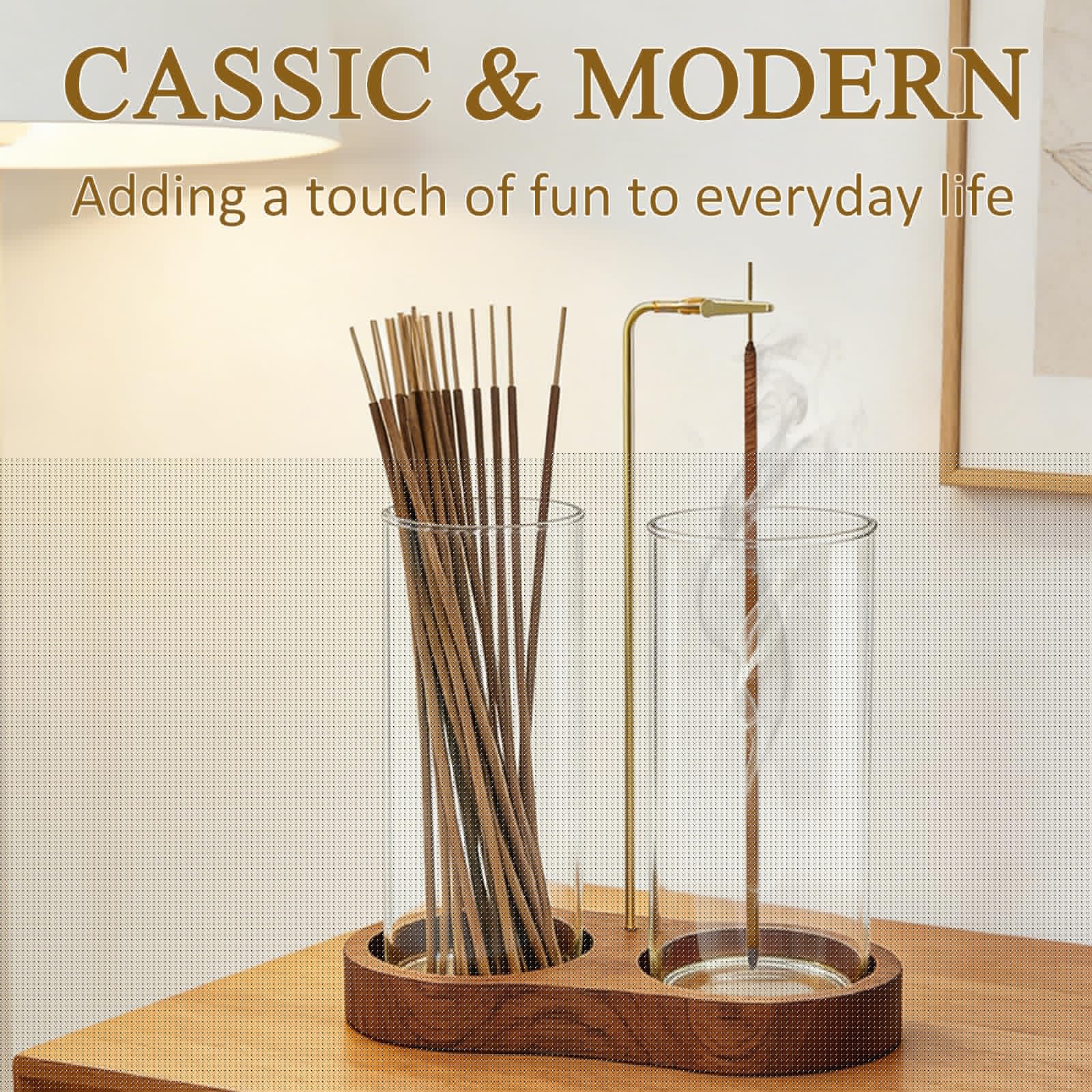 Ceremony Incense Holder, Wooden Incense Holder for Sticks with Glass Ash Catcher, Anti-ash Incense Burner with 20 Incense Sticks and a Ash Brush for Meditation Yoga Spa Room Decor