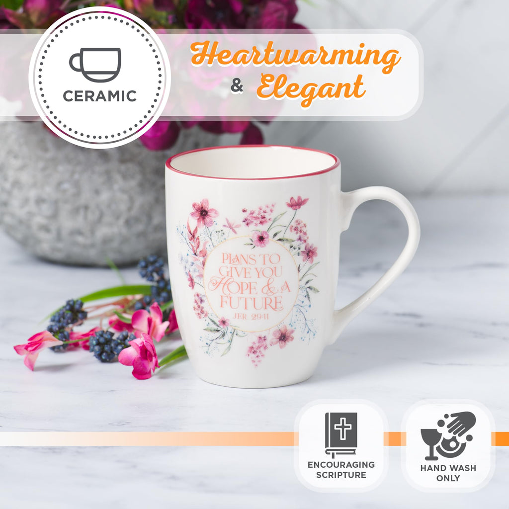 Christian Art Gifts Inspirational Ceramic Coffee & Tea Scripture Mug for Women: All Things are Possible Encouraging Bible Verse, Cute Microwave & Dishwasher Safe Drinkware, White & Pink Floral, 12 oz.