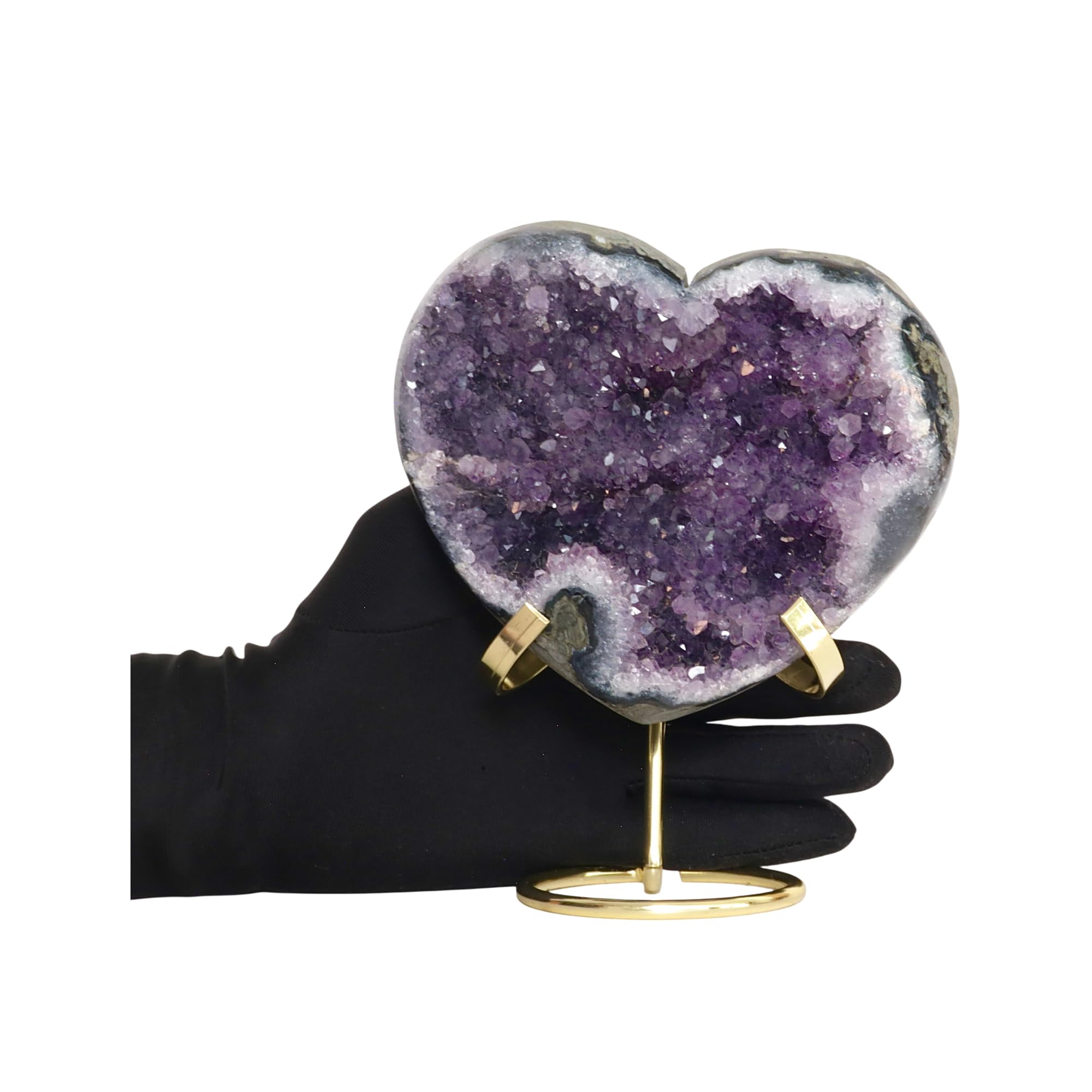 Hand-carved Amethyst Heart Cluster with Stand, Natural Raw Crystal Heart Stone 1–7 Inch tall (50g–1200g), Reiki Healing Gemstone, Love, spiritual Valentine Gift. (200-350 Grams-1.5 to 2.5" tall)