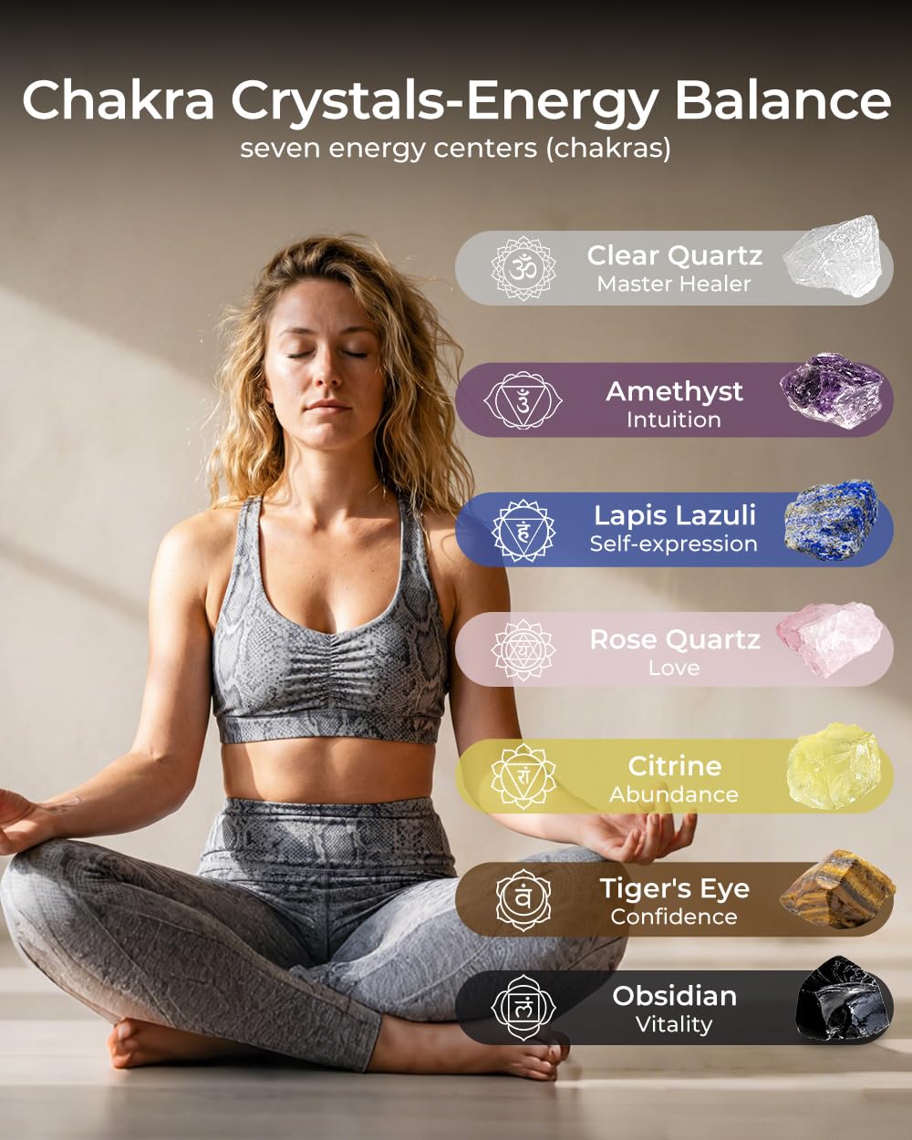 Crystals and Healing Stones, 9 Pcs Healing Crystals Set, 7 Chakra Crystal Stones Set Real Natural Selenite Pyramid Reiki Raw Rock Energy Protection Meditation with Wooden Box, Crystal Gifts for Women