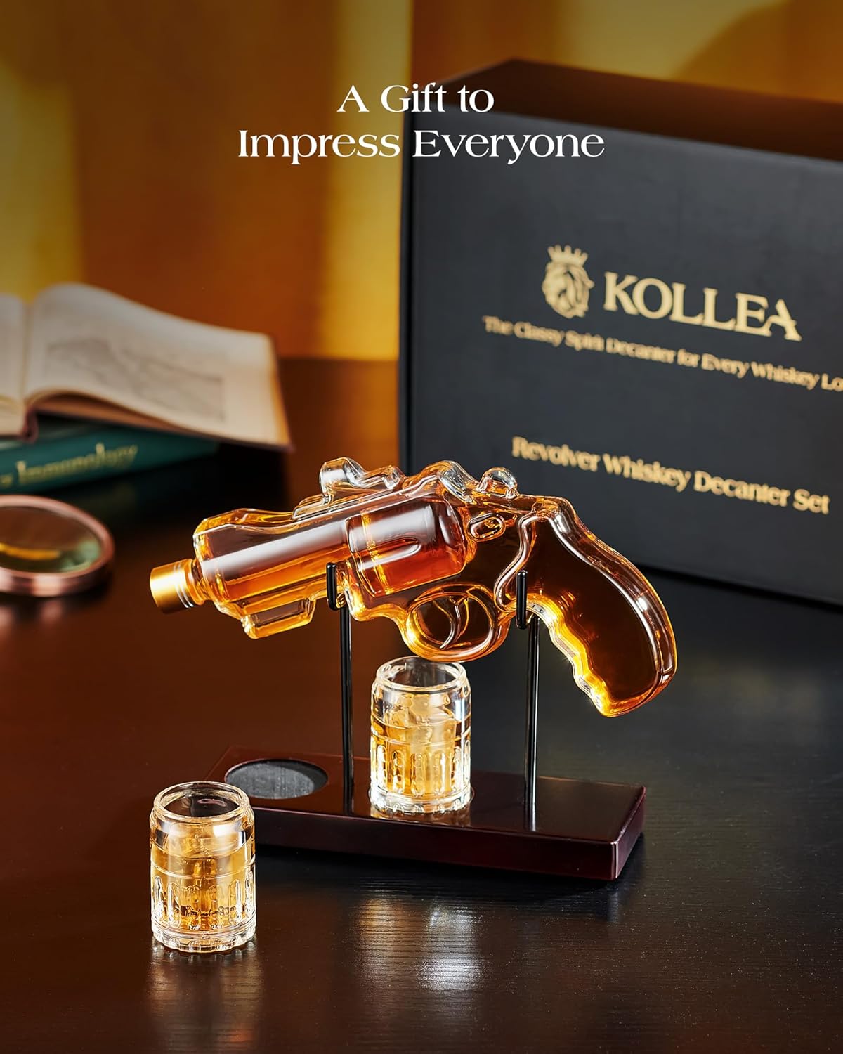 Birthday Gifts for Men Dad, Kollea Gun Whiskey Decanter Set with Shot Glass, Cool Anniversary Ideas for Him Husband Brother, Funny Military Retirement Present, Home Bar Drinking Party, Valentine's Day