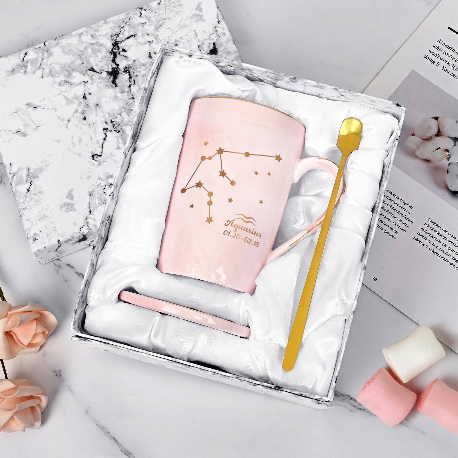YHRJWN Pisces Gifts for Women, Pisces Constellation Mug, February March Birthdays Gifts for Women Horoscope Astrology Lovers, Pisces Zodiac Sign gifts for Women Girls, 14 Oz Pink with Gift Box
