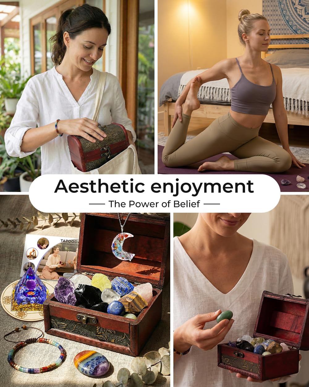 Crystals and Healing Stones, 9 Pcs Healing Crystals Set, 7 Chakra Crystal Stones Set Real Natural Selenite Pyramid Reiki Raw Rock Energy Protection Meditation with Wooden Box, Crystal Gifts for Women